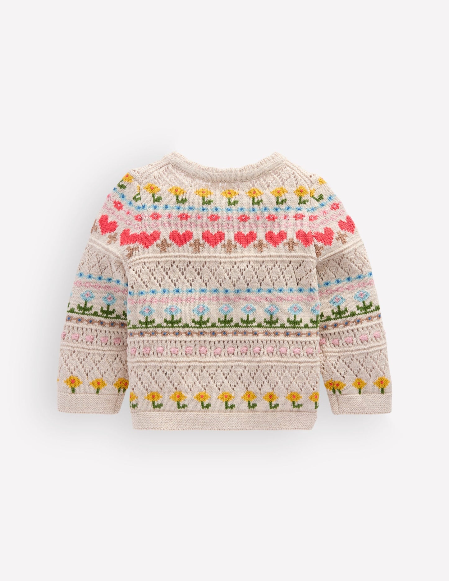 Cotton Fair Isle Cardigan-Oatmeal Marl Multi Flowers