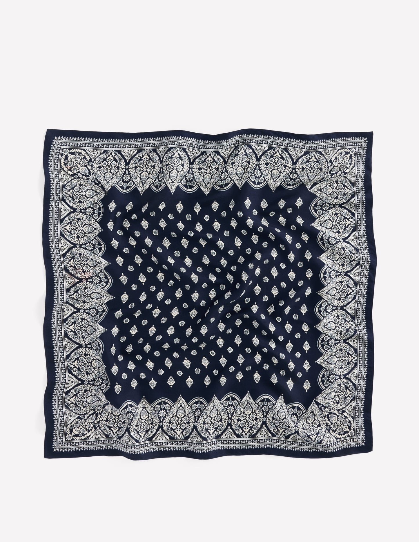Elisabeth Silk Square Scarf-French Navy, Ornate Gardenia
