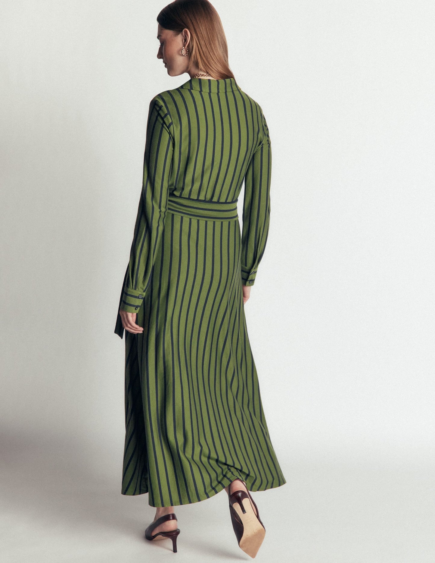 Marcia Jersey Shirt Dress-Chive and Navy Stripe