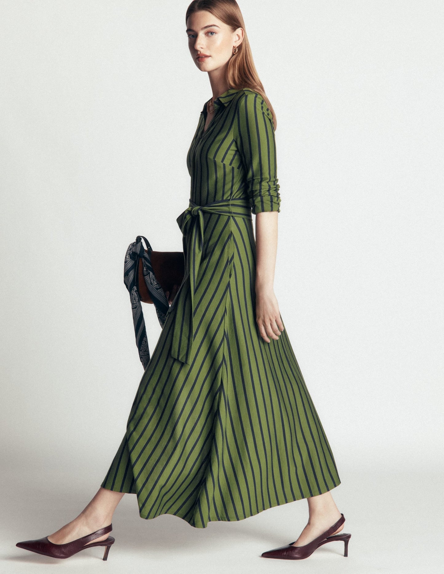 Marcia Jersey Shirt Dress-Chive and Navy Stripe