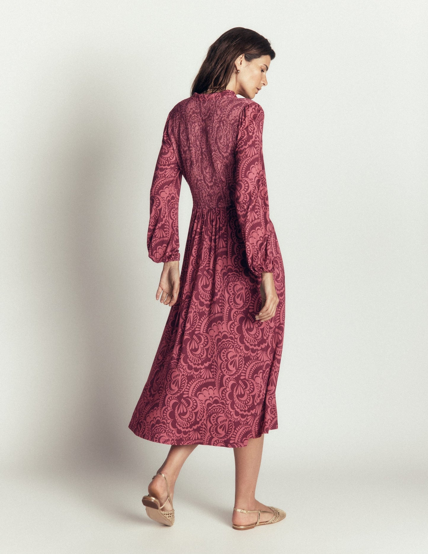 Smocked Jersey Dress-Maroon, Flourishing Medley