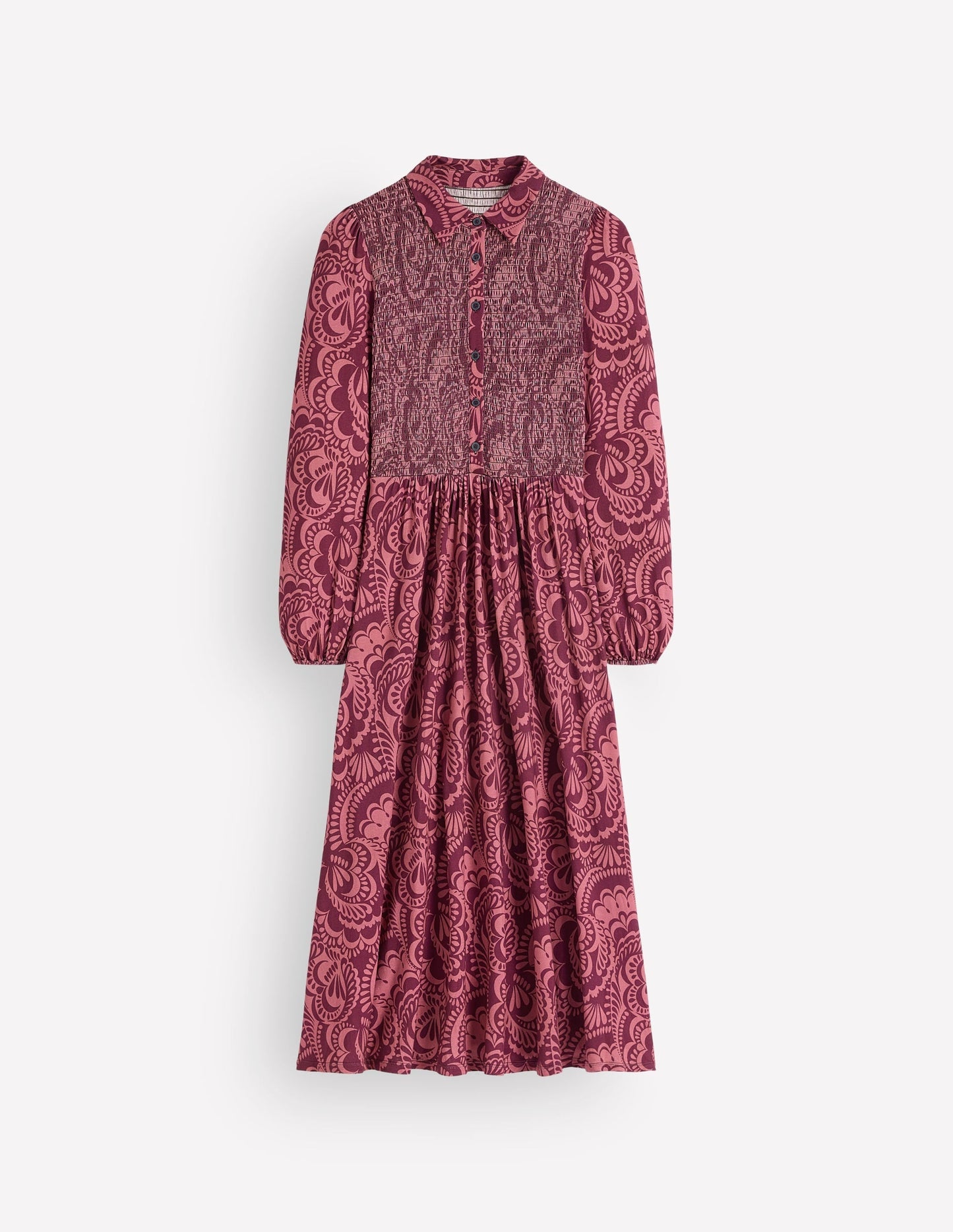 Smocked Jersey Dress-Maroon, Flourishing Medley