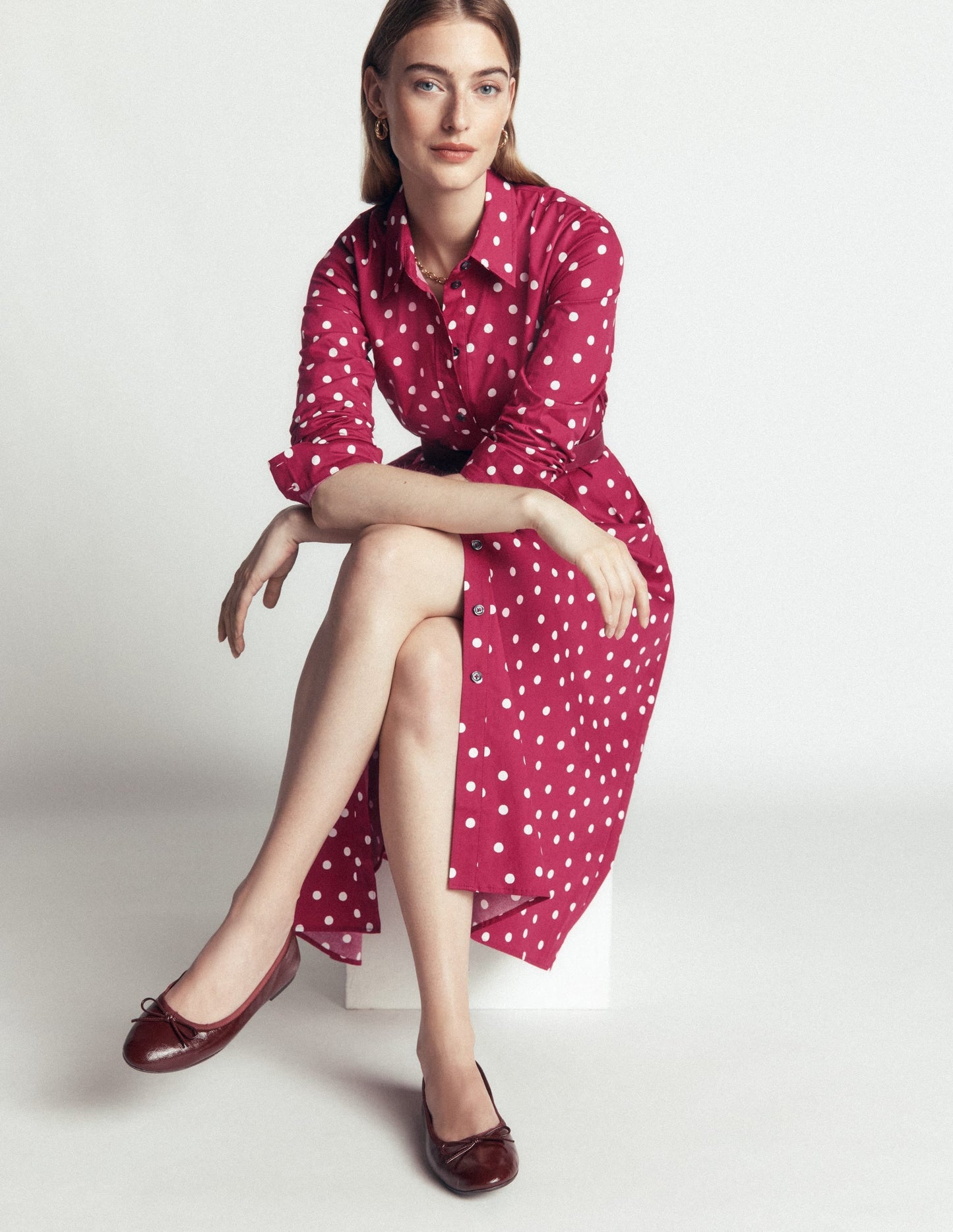 Alexa Cotton Midi Shirt Dress-Ruby Red, Boden Spot