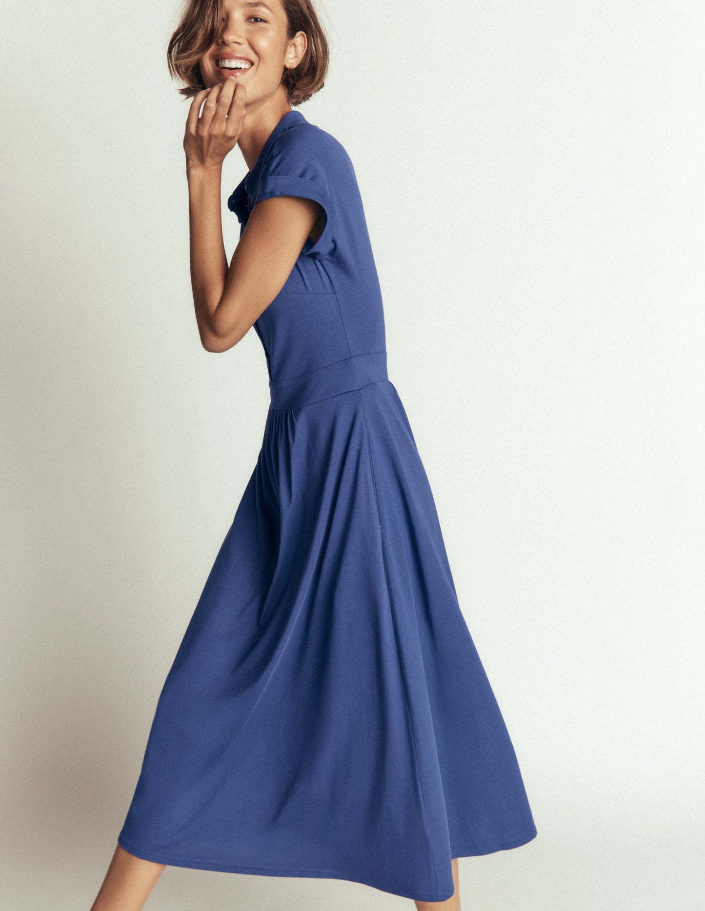 Fae Jersey Shirt Dress-Denim Blue