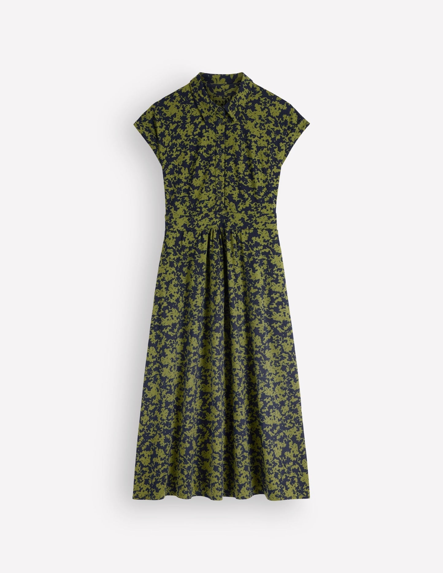 Fae Jersey Shirt Dress-Forest Green, Sprayed Leaf