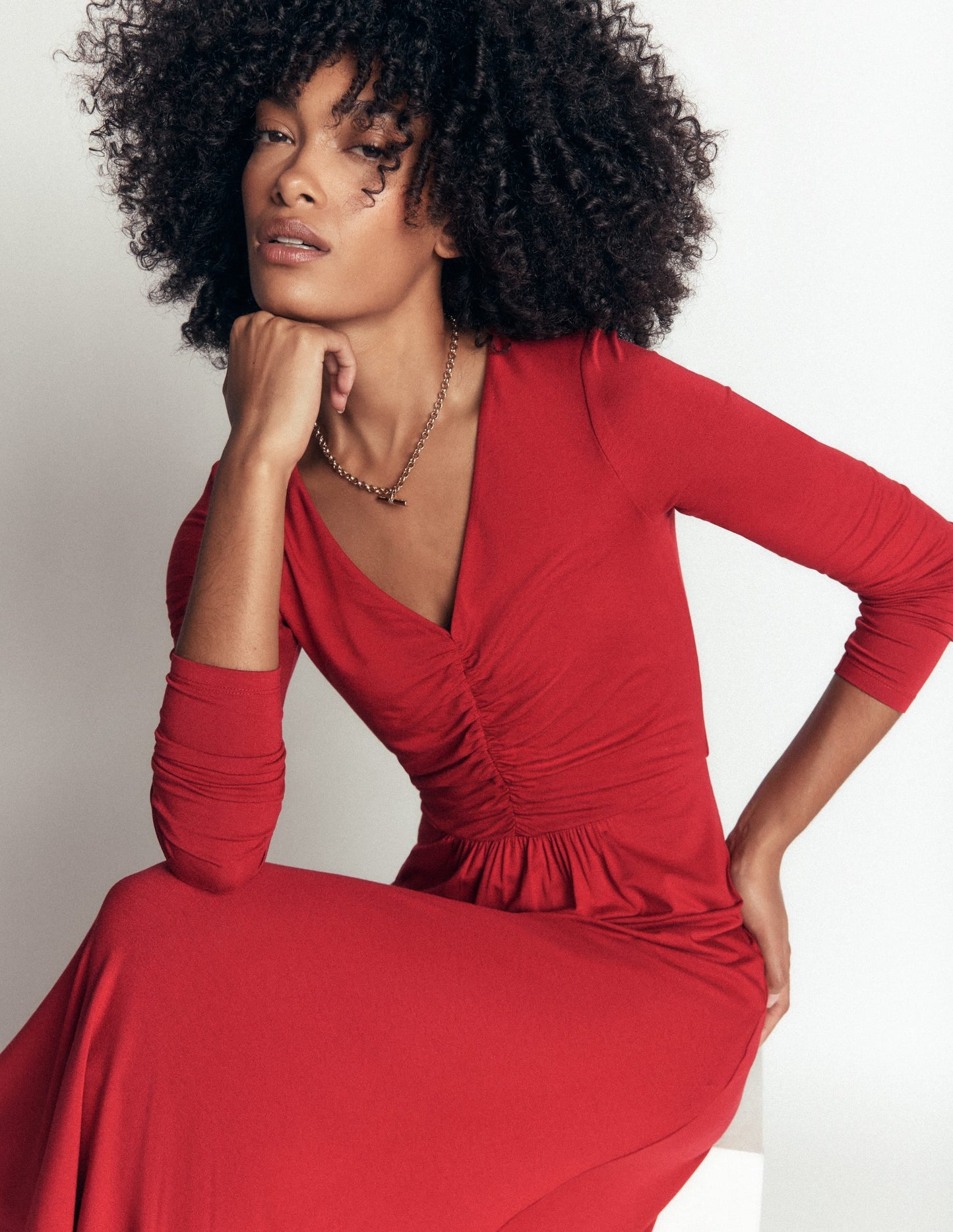 Jasmine Ruched Jersey Dress-Crimson Red