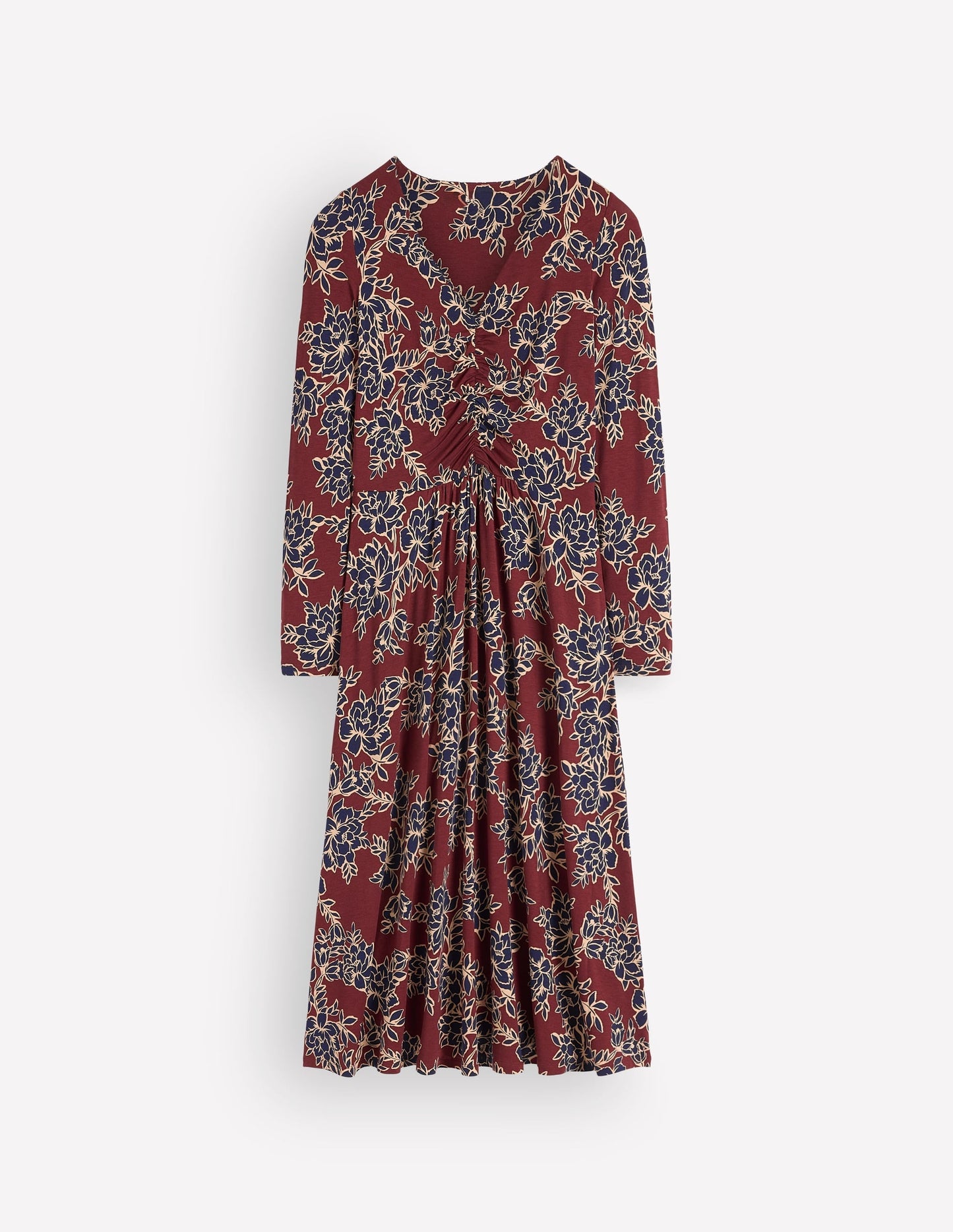 Jasmine Ruched Jersey Dress-Roasted Brown, Enchanted Peony