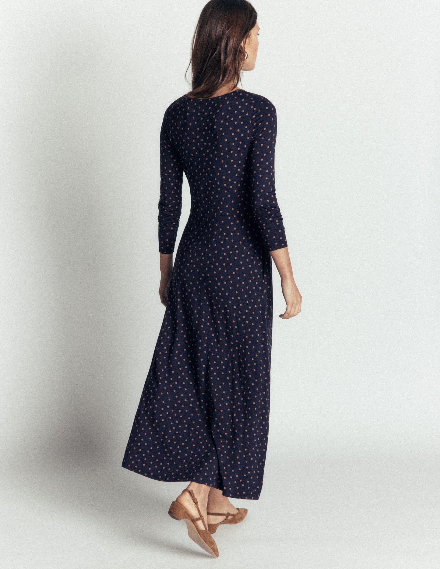 Jasmine Ruched Jersey Dress-French Navy, Painted Dot Space