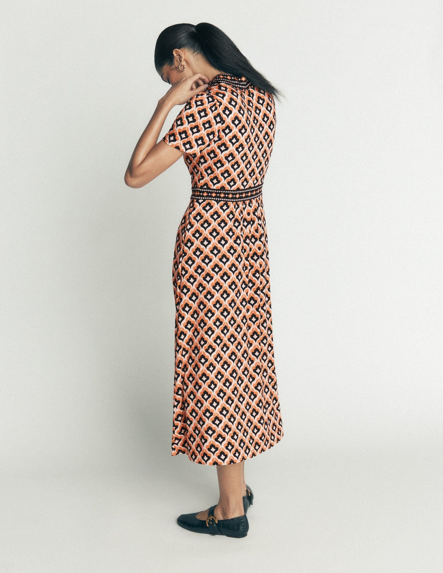 Heidi Jersey Midi Tea Dress-Almond Milk, Geo