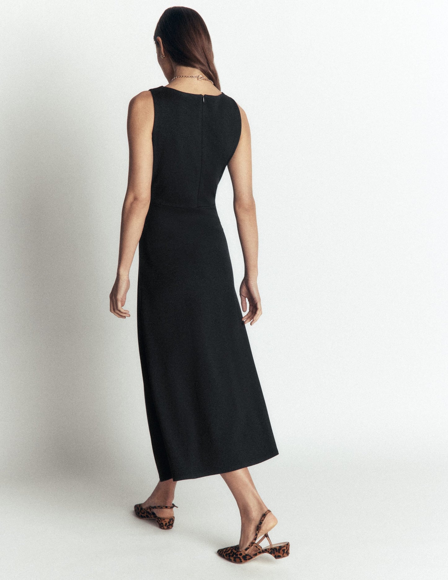 Asymetric Ponte Midi Dress-Black