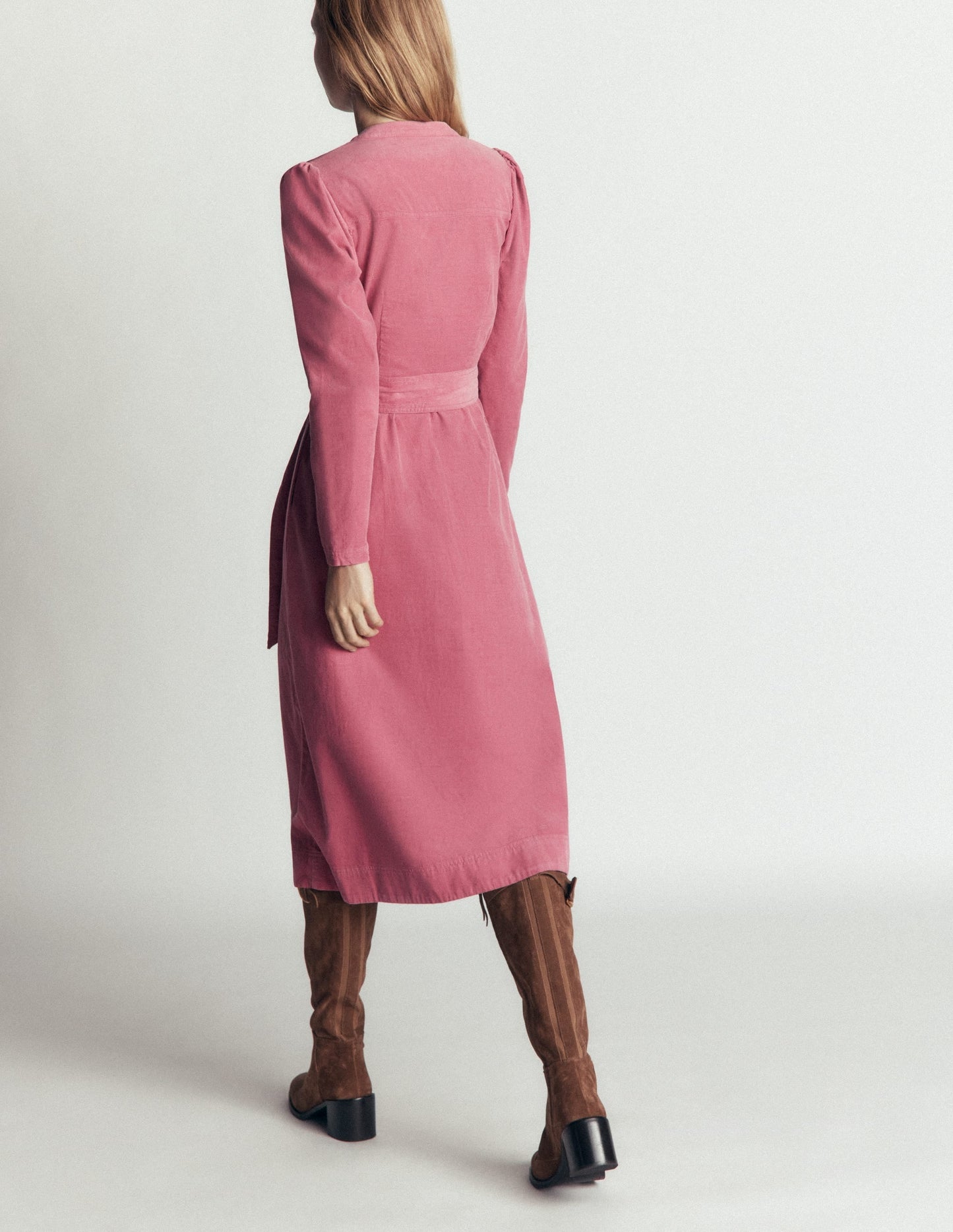 Louise Cord Midi Shirt Dress-Pink Heather