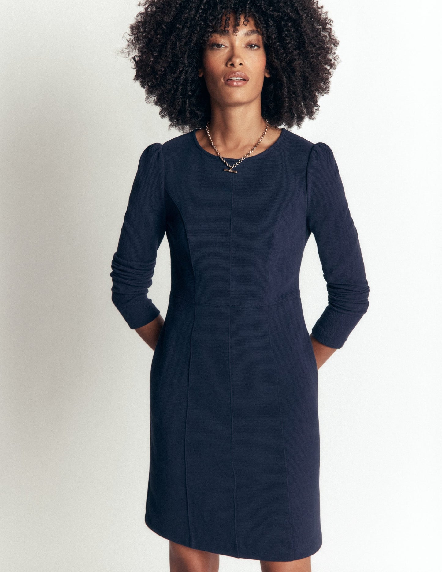 Marla Seamed Ottoman Dress-Navy