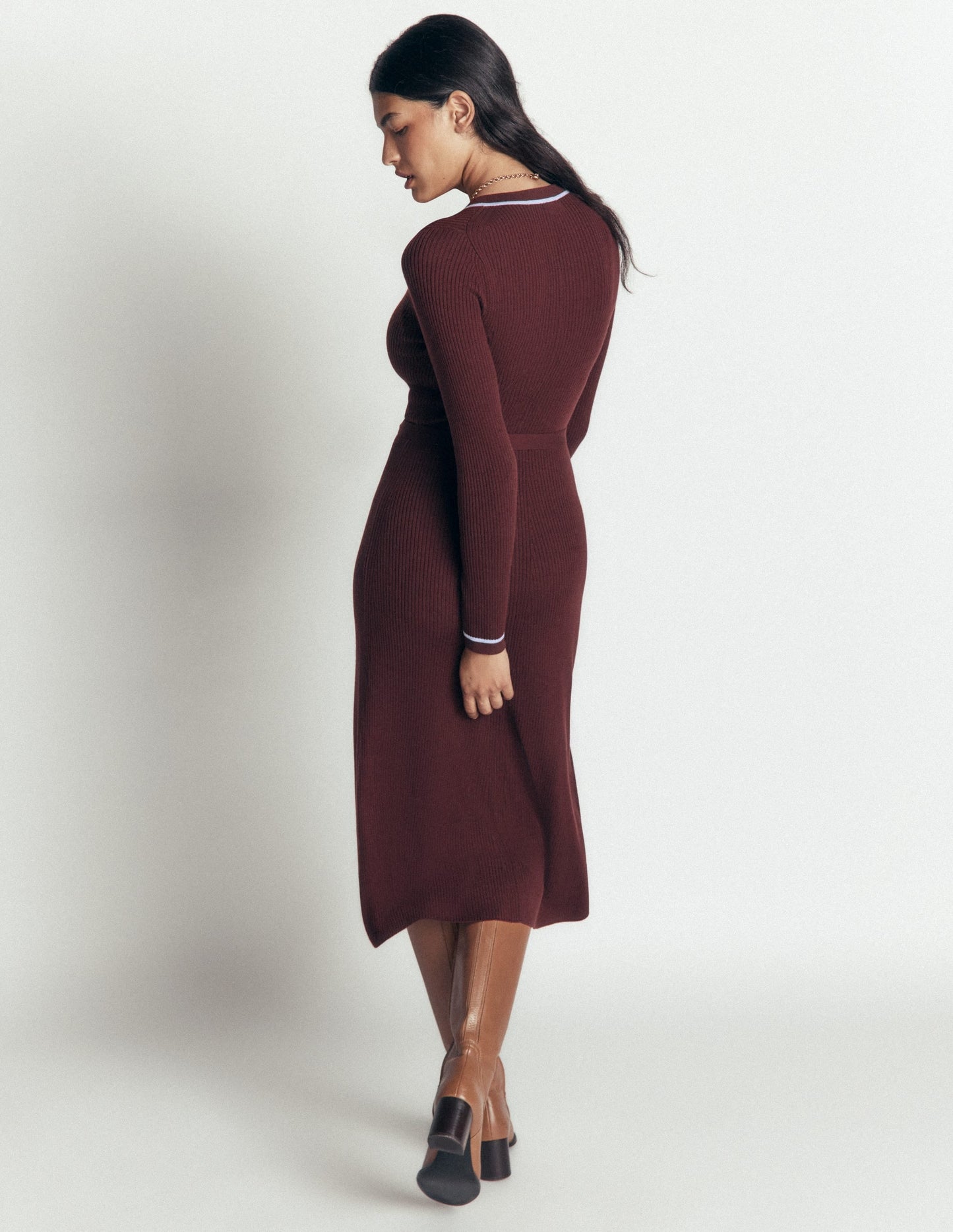 Paula Ribbed Crew Dress-Raw Umber, Faded Denim