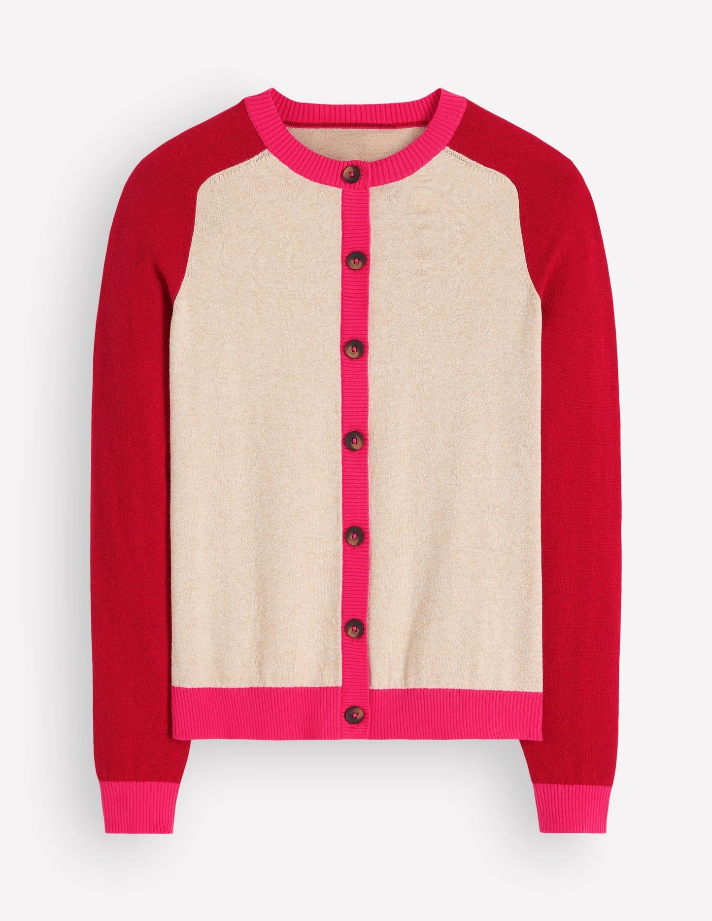 Meg Raglan Sleeve Cardigan-Pink, Ivory colour block