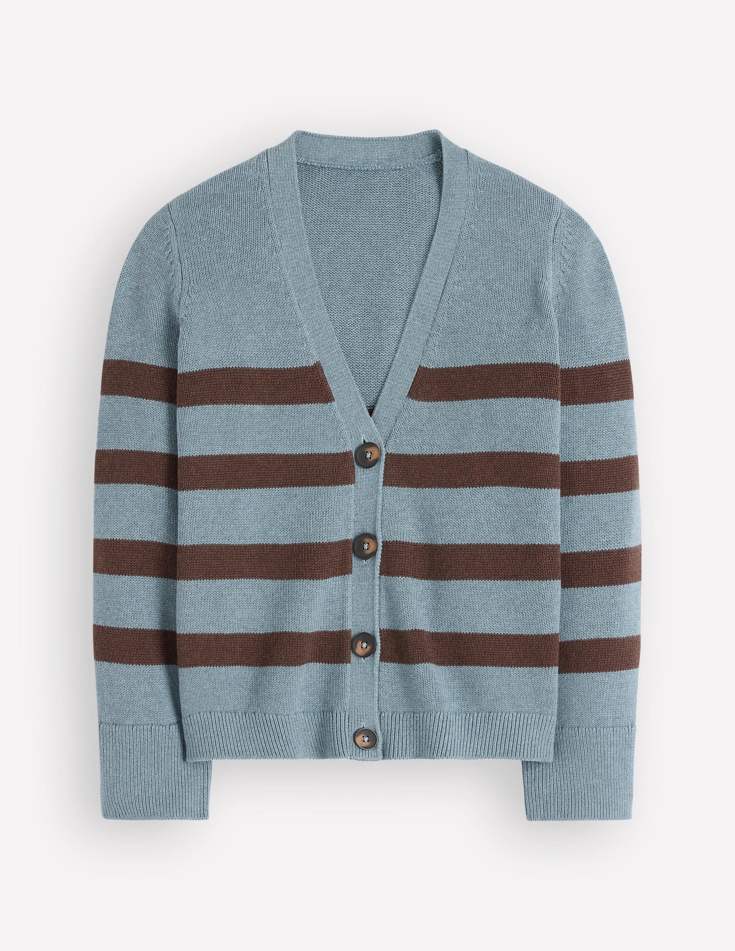 Lucy Relaxed Cotton Cardigan-Pavilion Blue, Brown Stripe