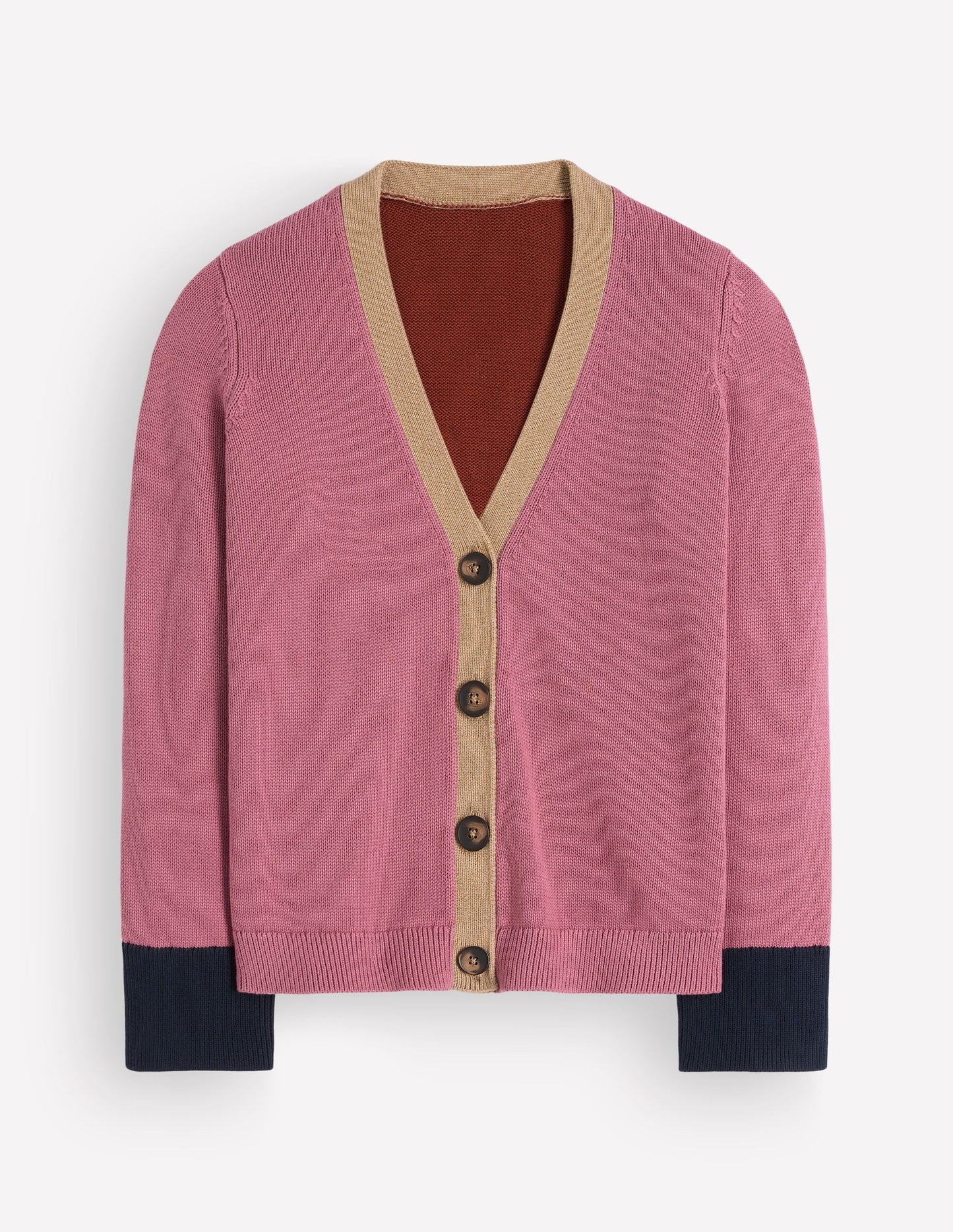 Lucy Relaxed Cotton Cardigan-Pink Heather Colour Block