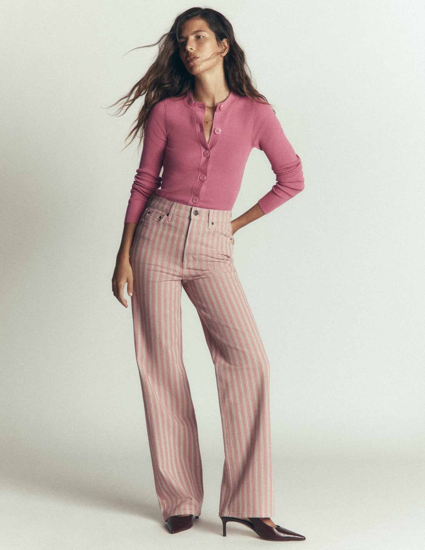 Rhianne Cotton Rib Cardigan-Piink Heather