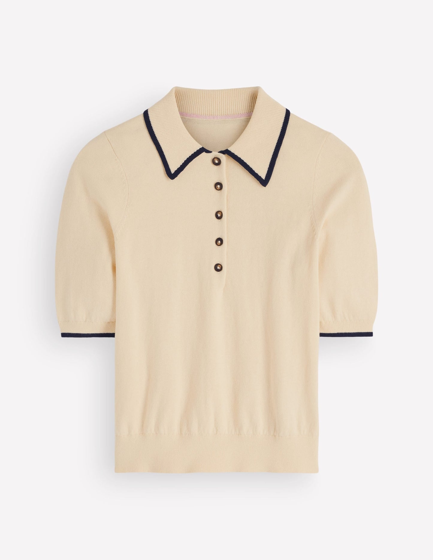 Collared Knitted T-shirt-Ivory, Navy