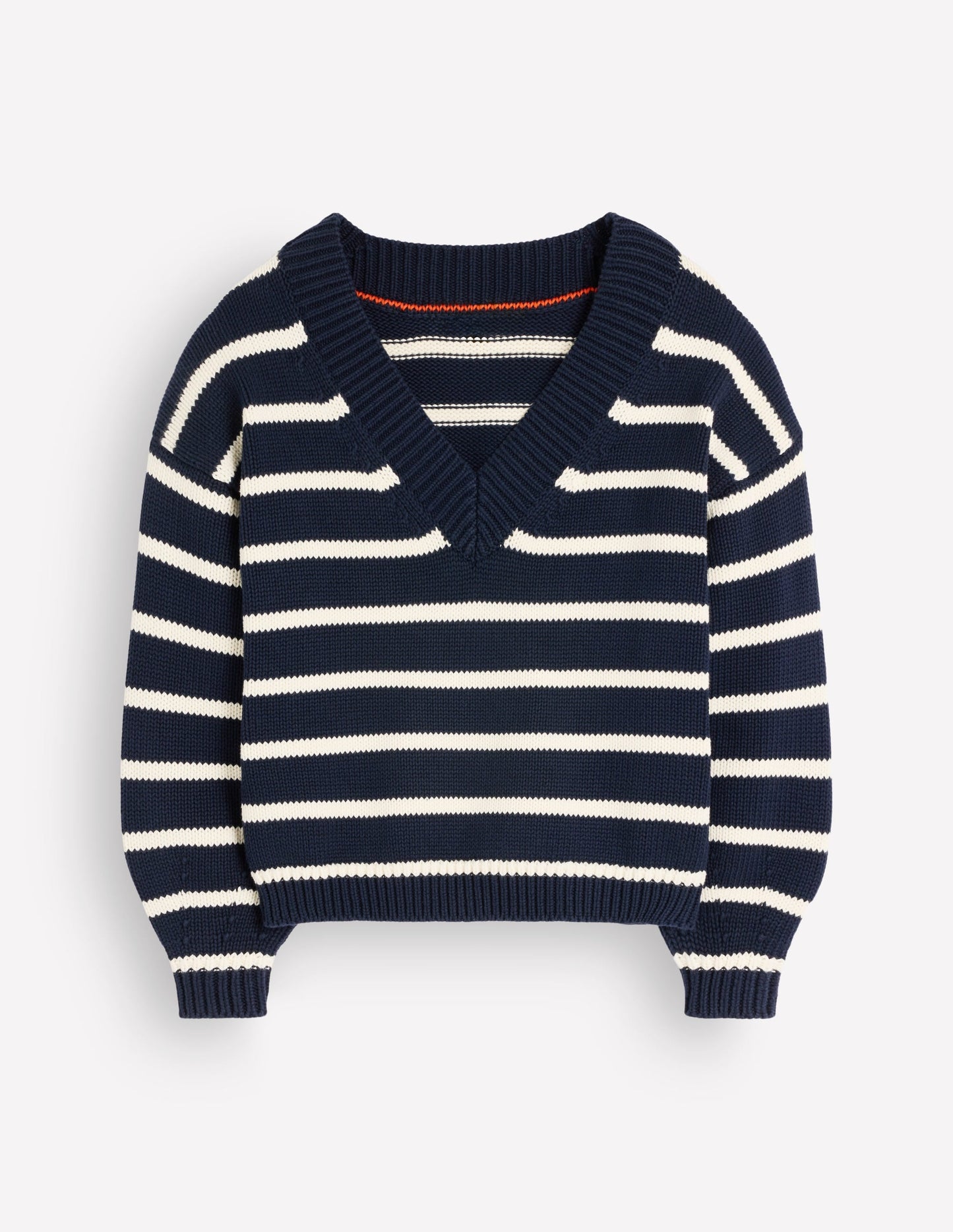 Lucy Cotton V-neck Jumper-Navy, Ivory