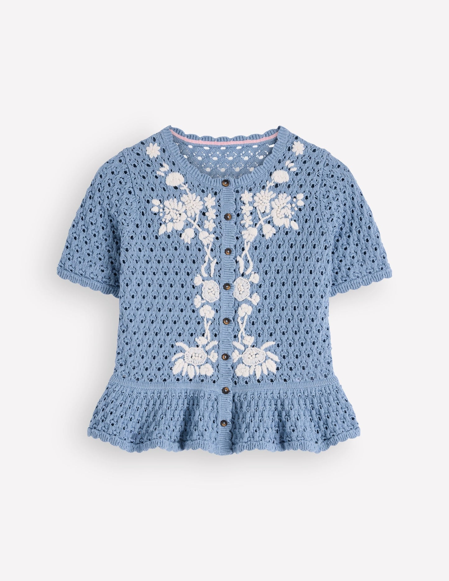 Embroidered Pointelle Cardigan-French Blue Embroidered