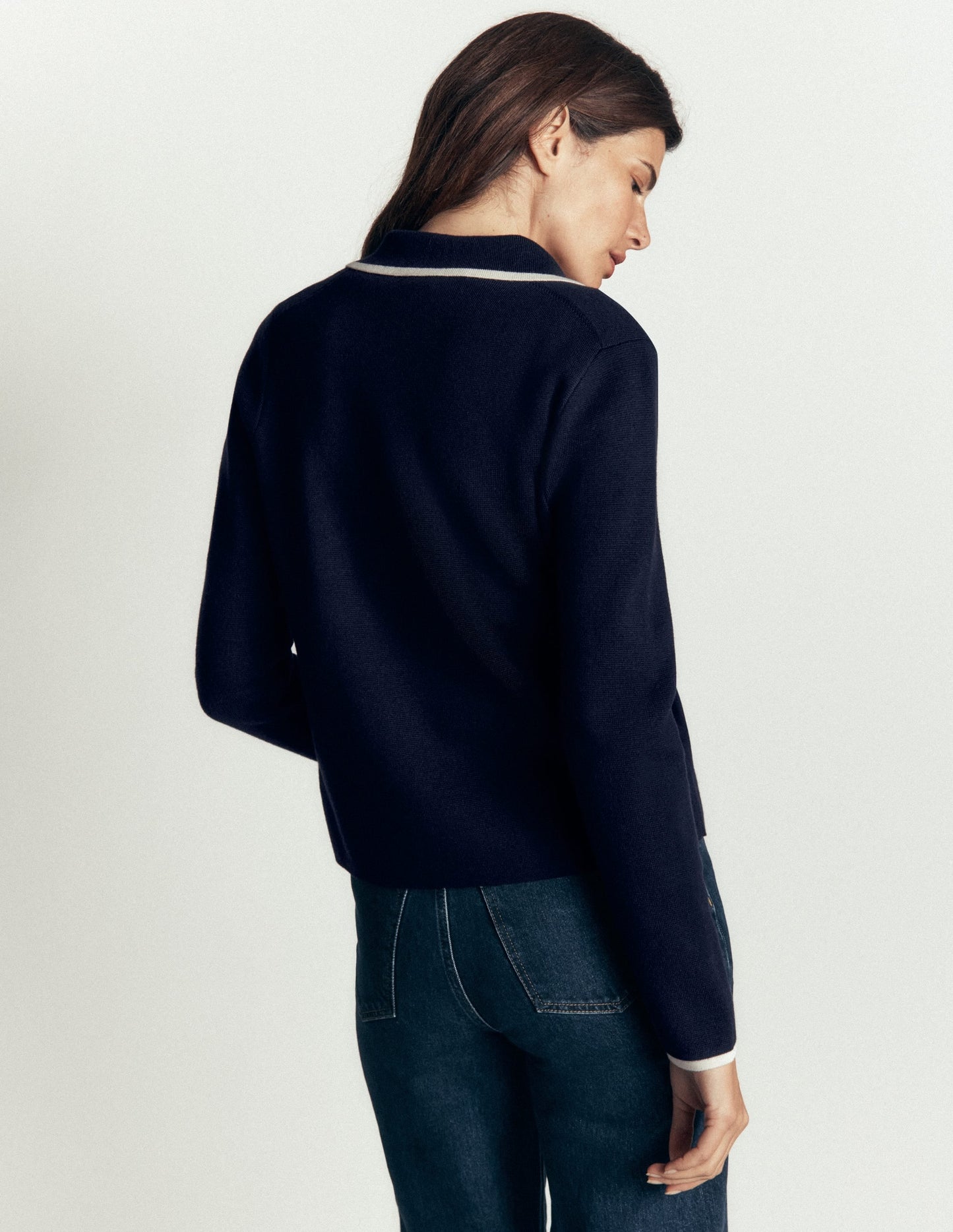 Phoebe Collared Knitted Jacket-Navy