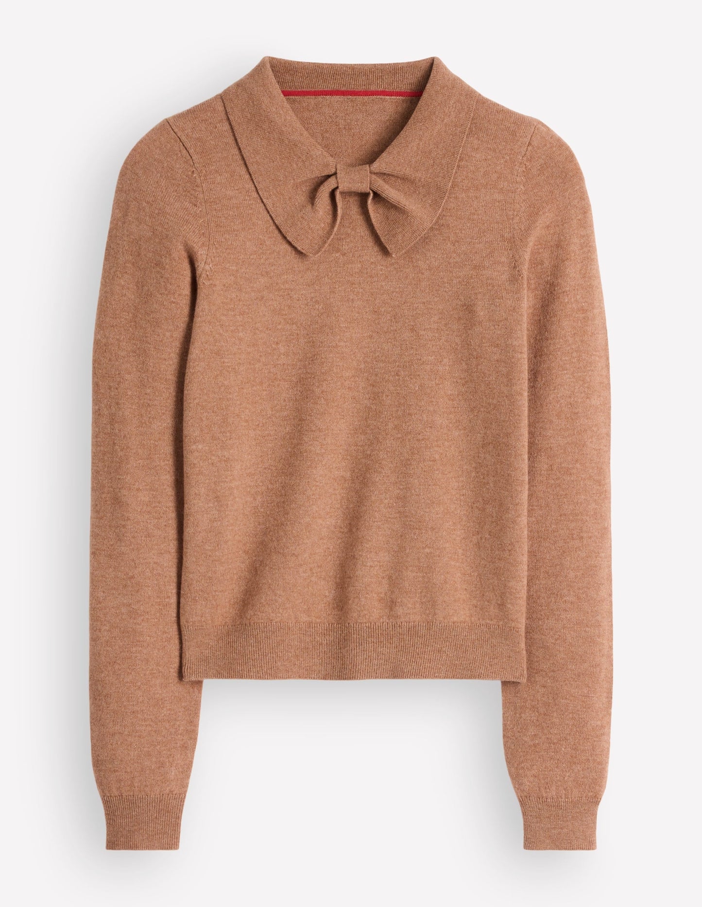 Bow Neck Knitted Jumper-Camel Melange