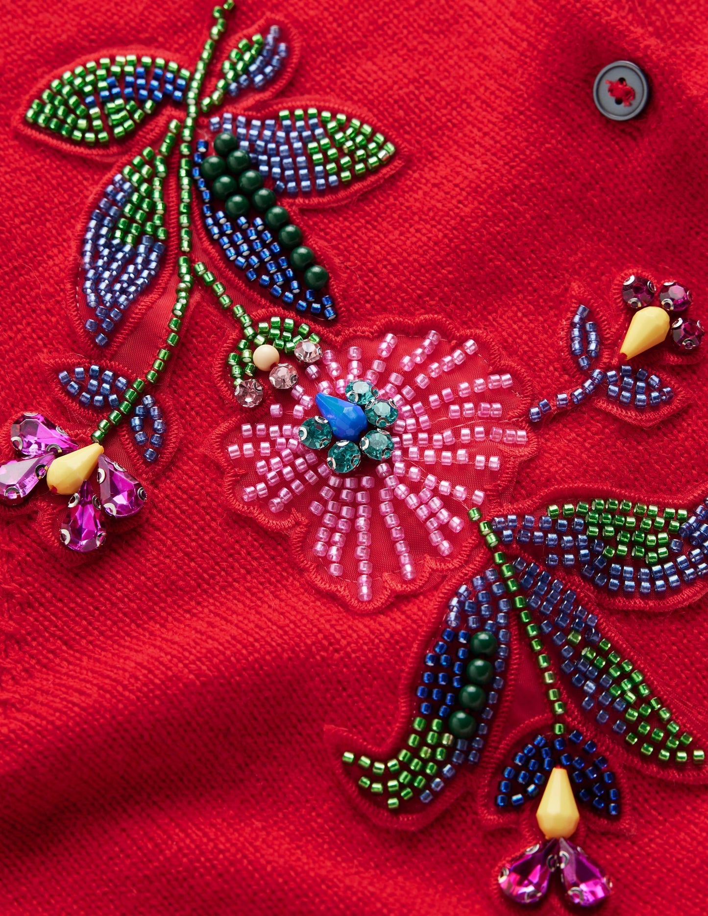 Ria Embellished Knit Cardigan-Poppy Red
