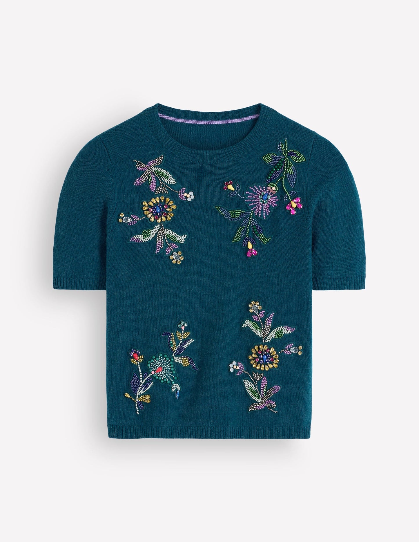 Ria Embellished Knit T-Shirt-Deep Aurora Blue