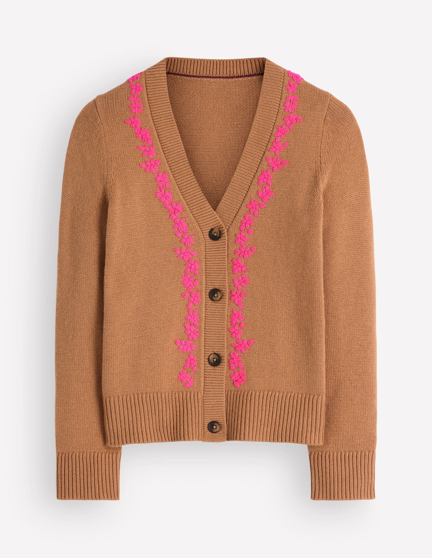 Ella Embroidered Knit Cardigan-Camel, Embroidery