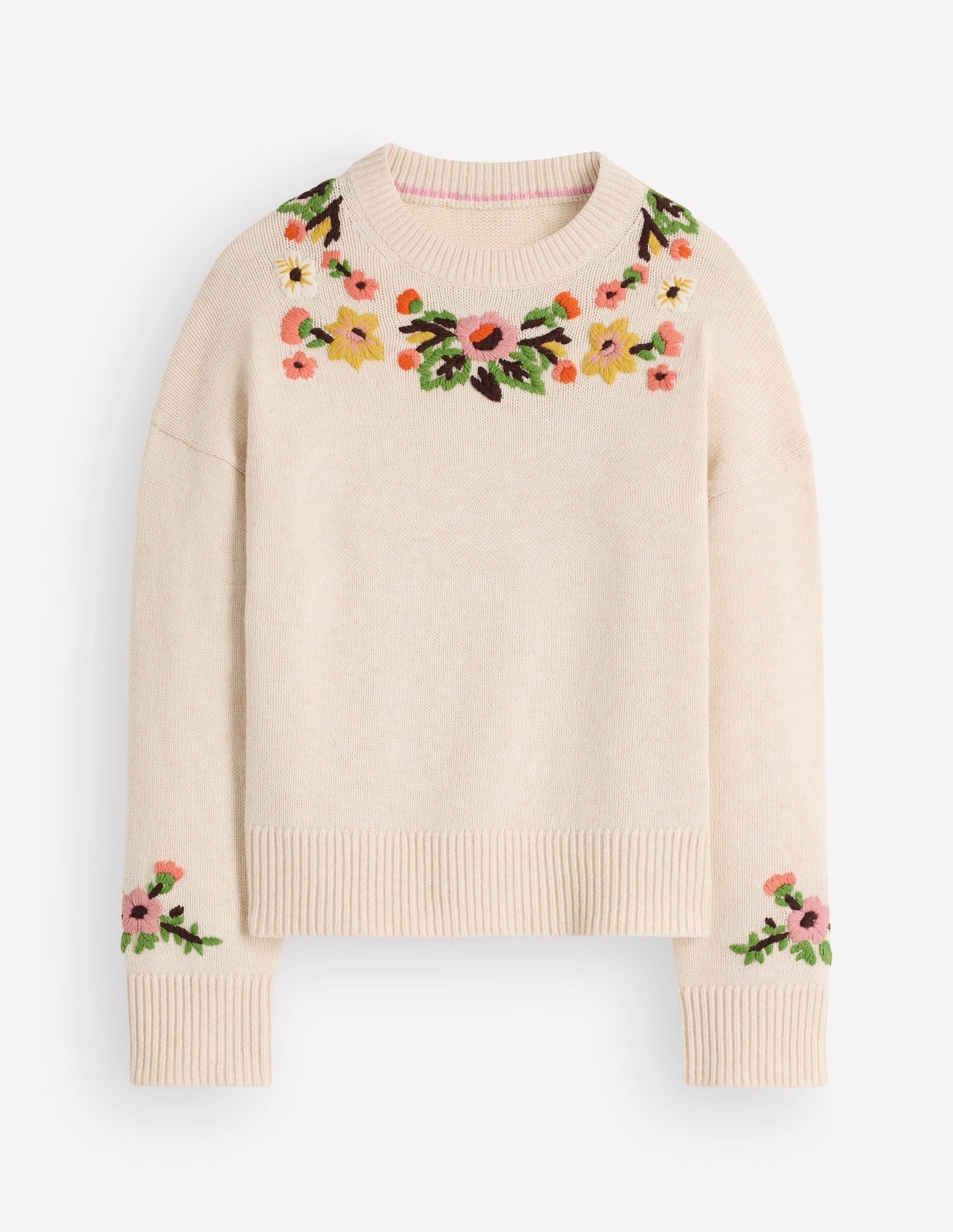 Ella Embroidered Knit Jumper-Ivory Embroidery