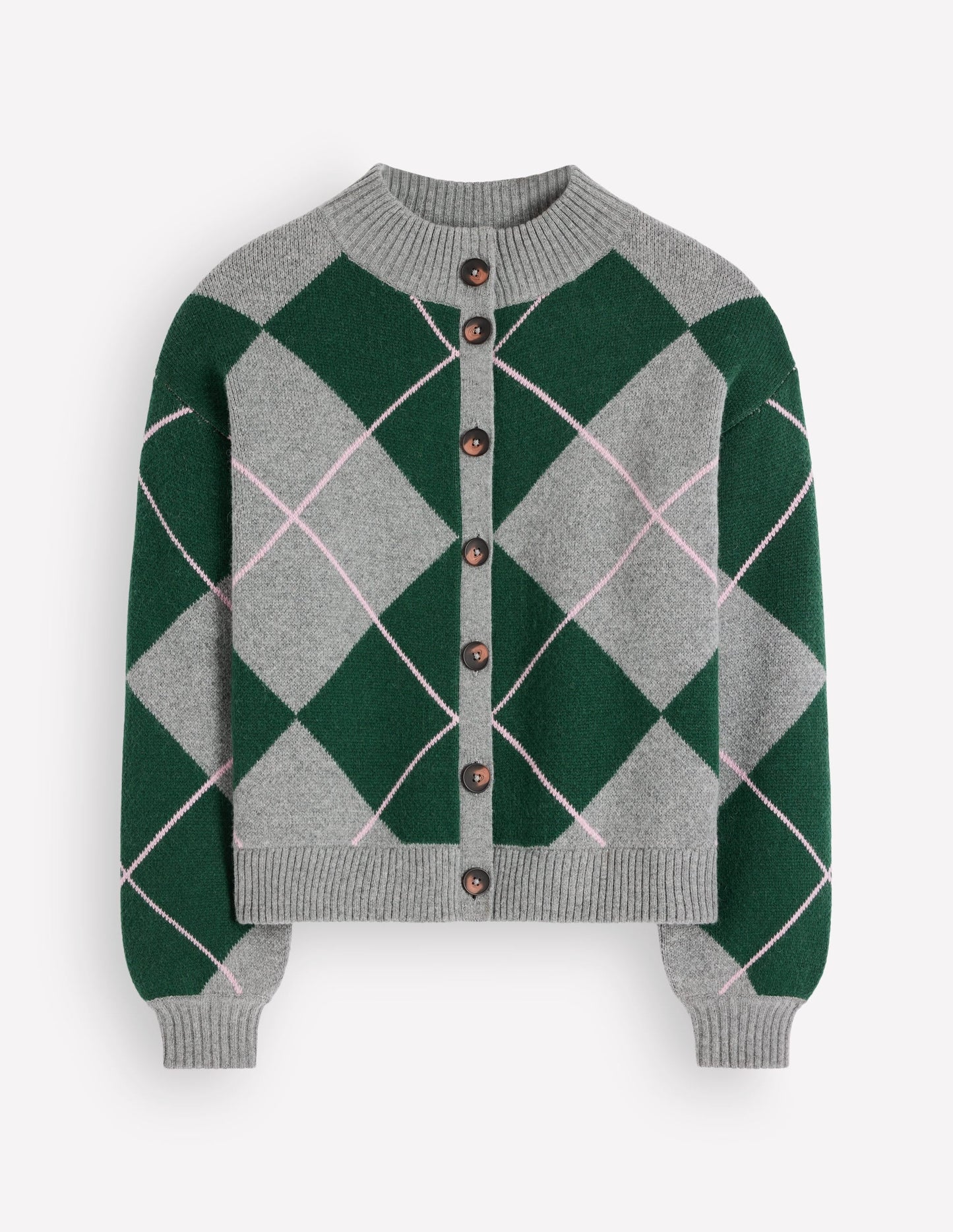 Jemma Jacquard Knit Cardigan-Hunter Green Argyle