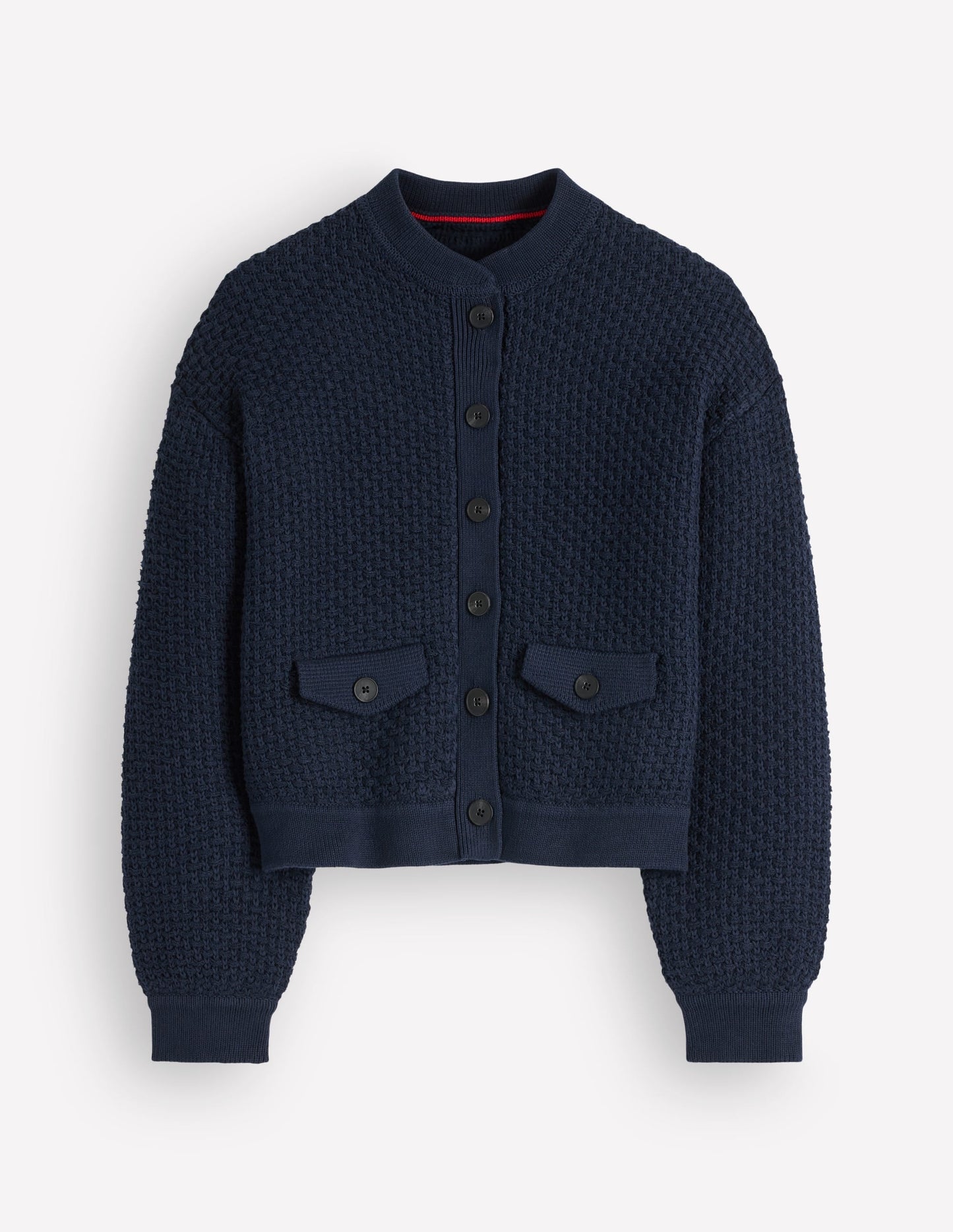 Textured Knitted Bomber Jacket-Navy