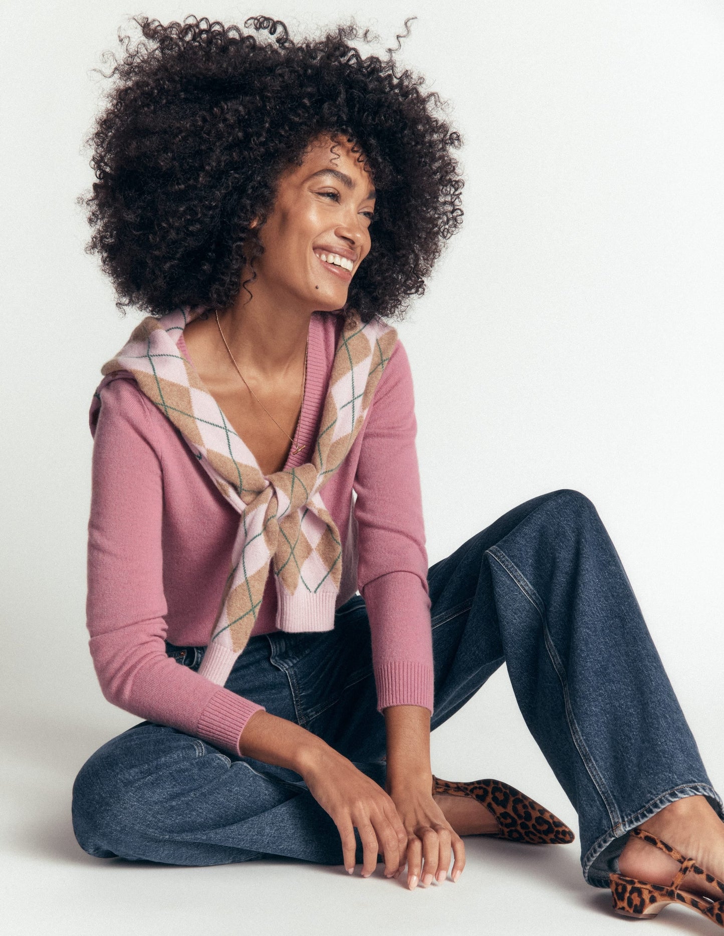 Elsie Cashmere V Neck Jumper-Pink Heather