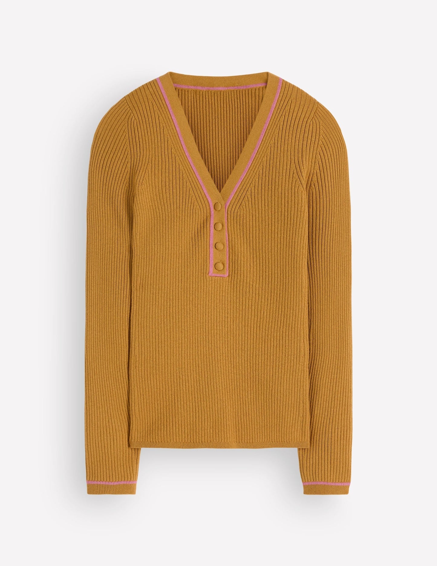 Paula Ribbed V Neck Jumper-Gold Wheat