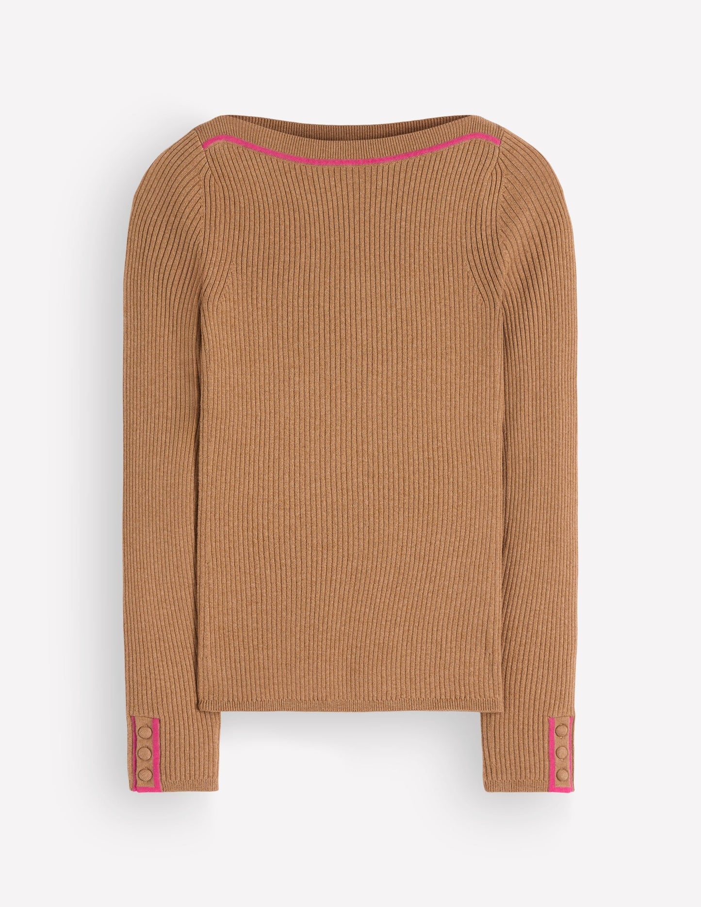 Paula Ribbed Boatneck Jumper-Camel
