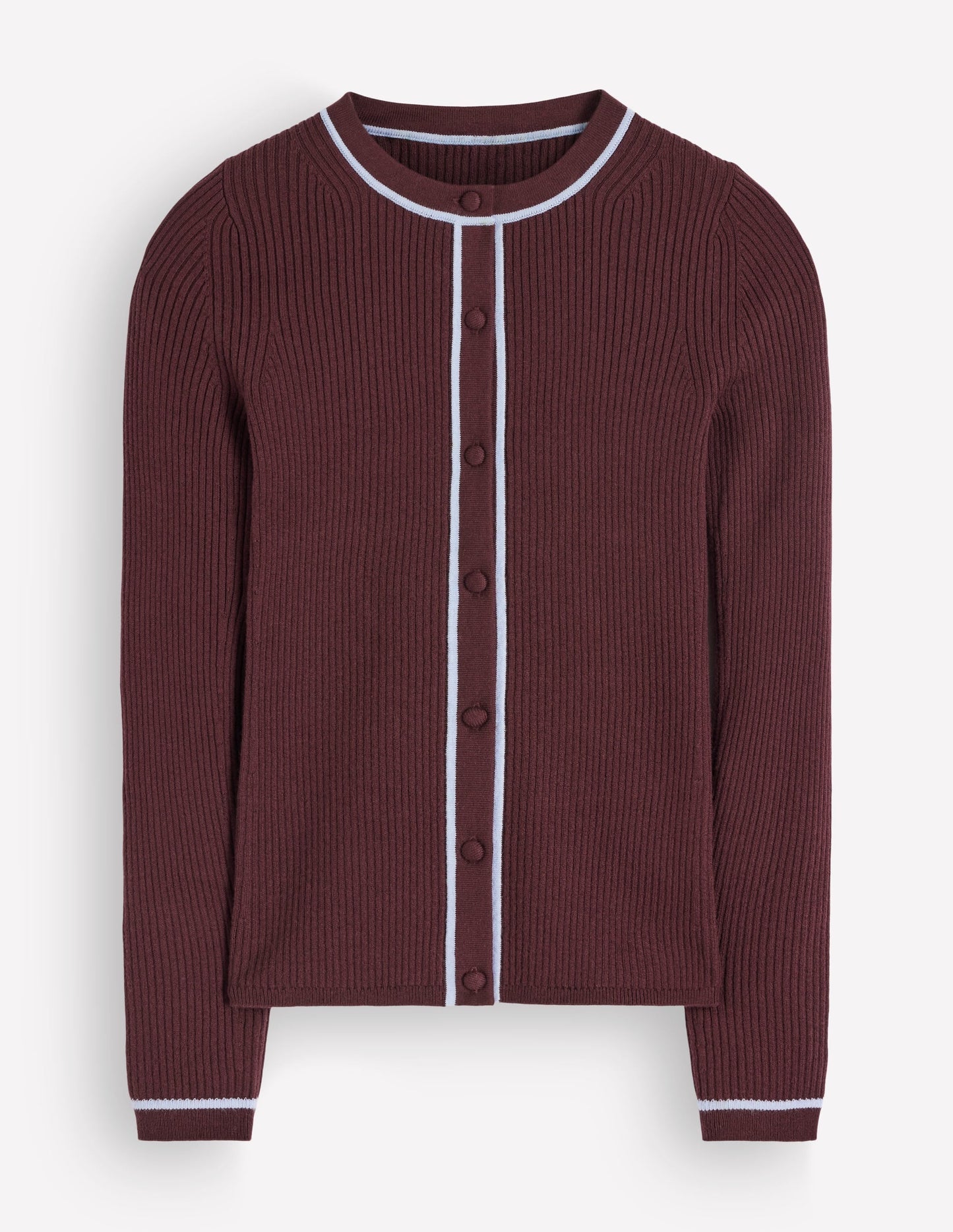 Paula Ribbed Crew Cardigan-Bitter Chocolate