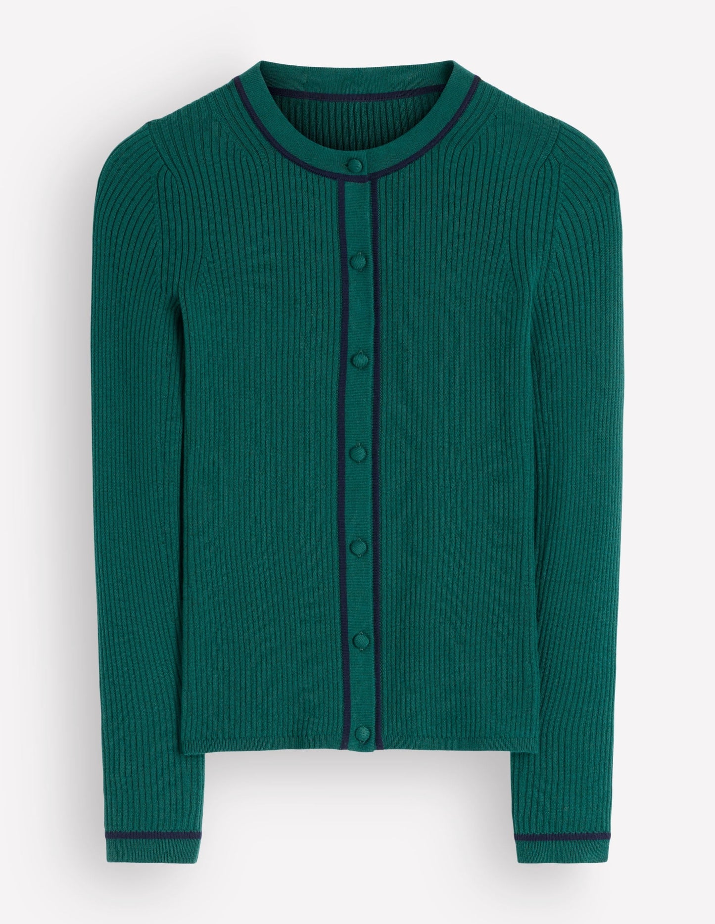 Paula Ribbed Crew Cardigan-Midnight Teal