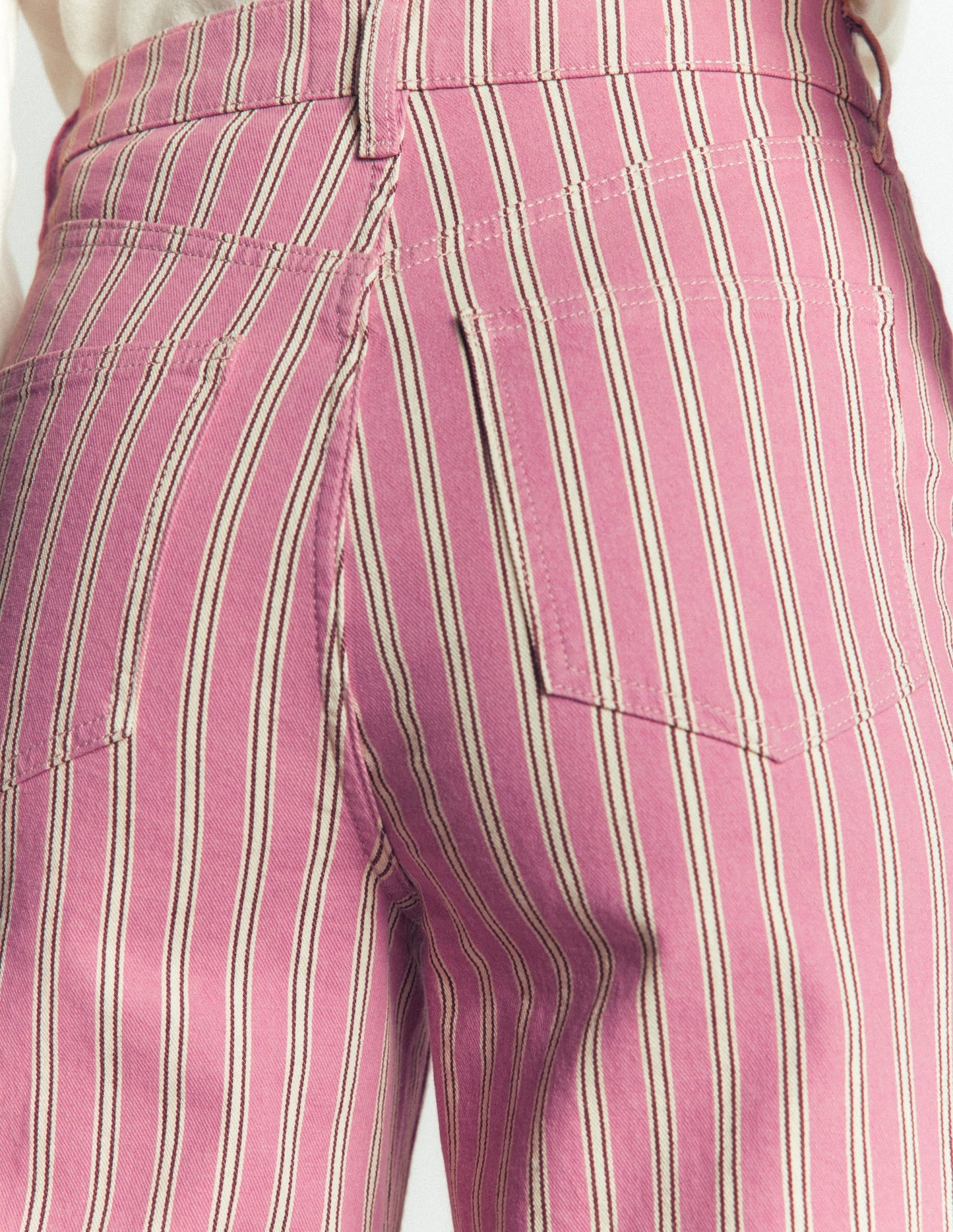 High Rise Column Leg Jeans-Pink, Maroon Tram Stripe