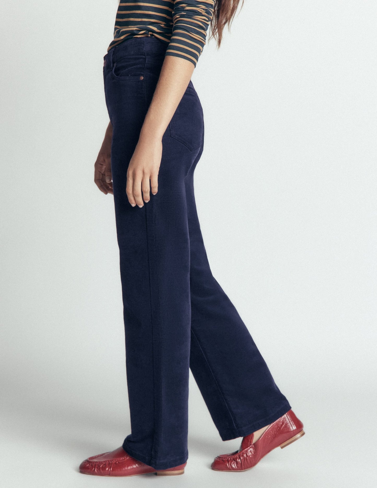 High Rise Cord Column Jeans-Navy