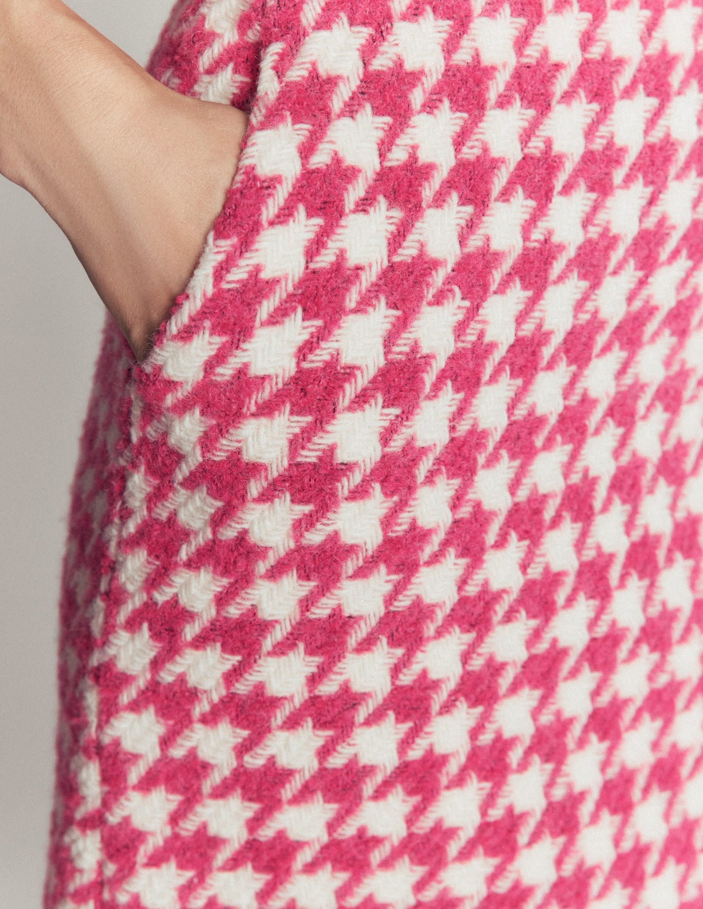 Wool Blend A-Line Skirt-Pink Dogstooth