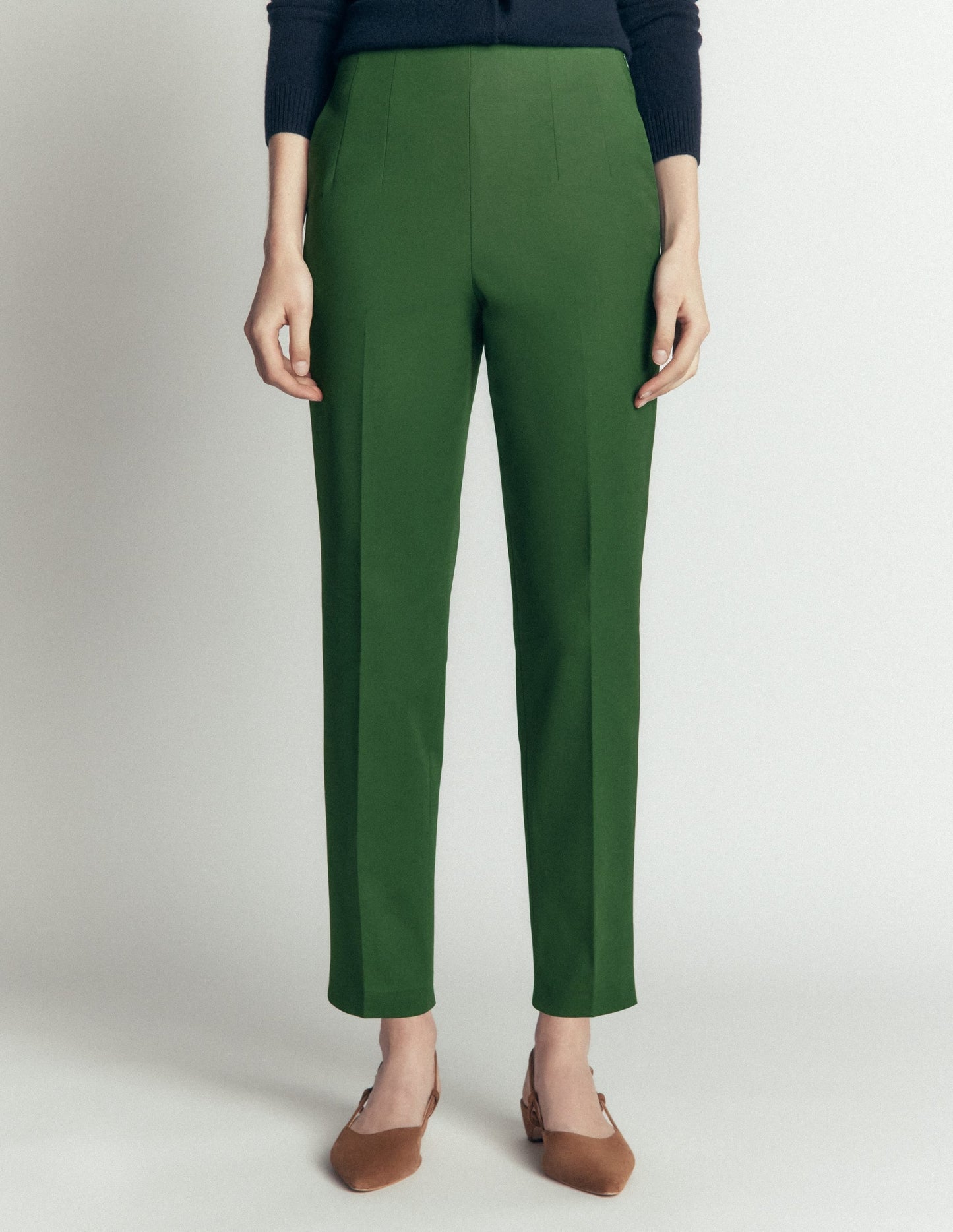 Slim Leg Cotton Trousers-Hunter Green