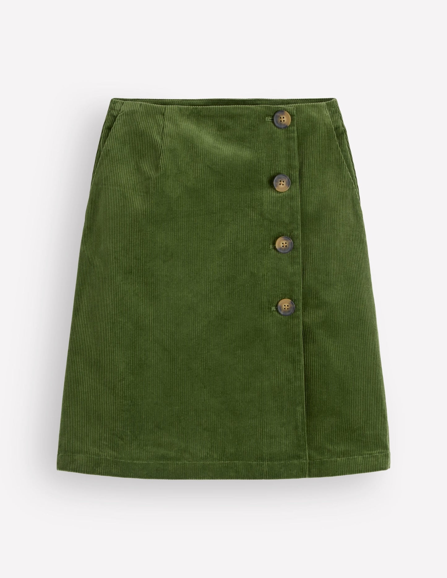Evelyn Button Cord Wrap Skirt-Forest Green