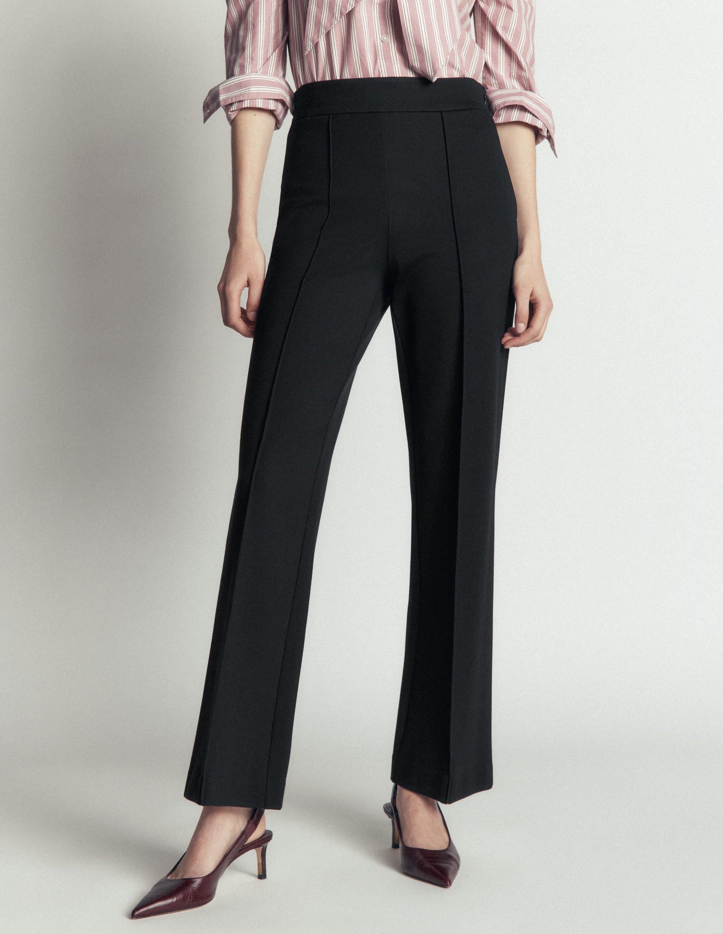 Straight Leg Ponte Trousers-Black