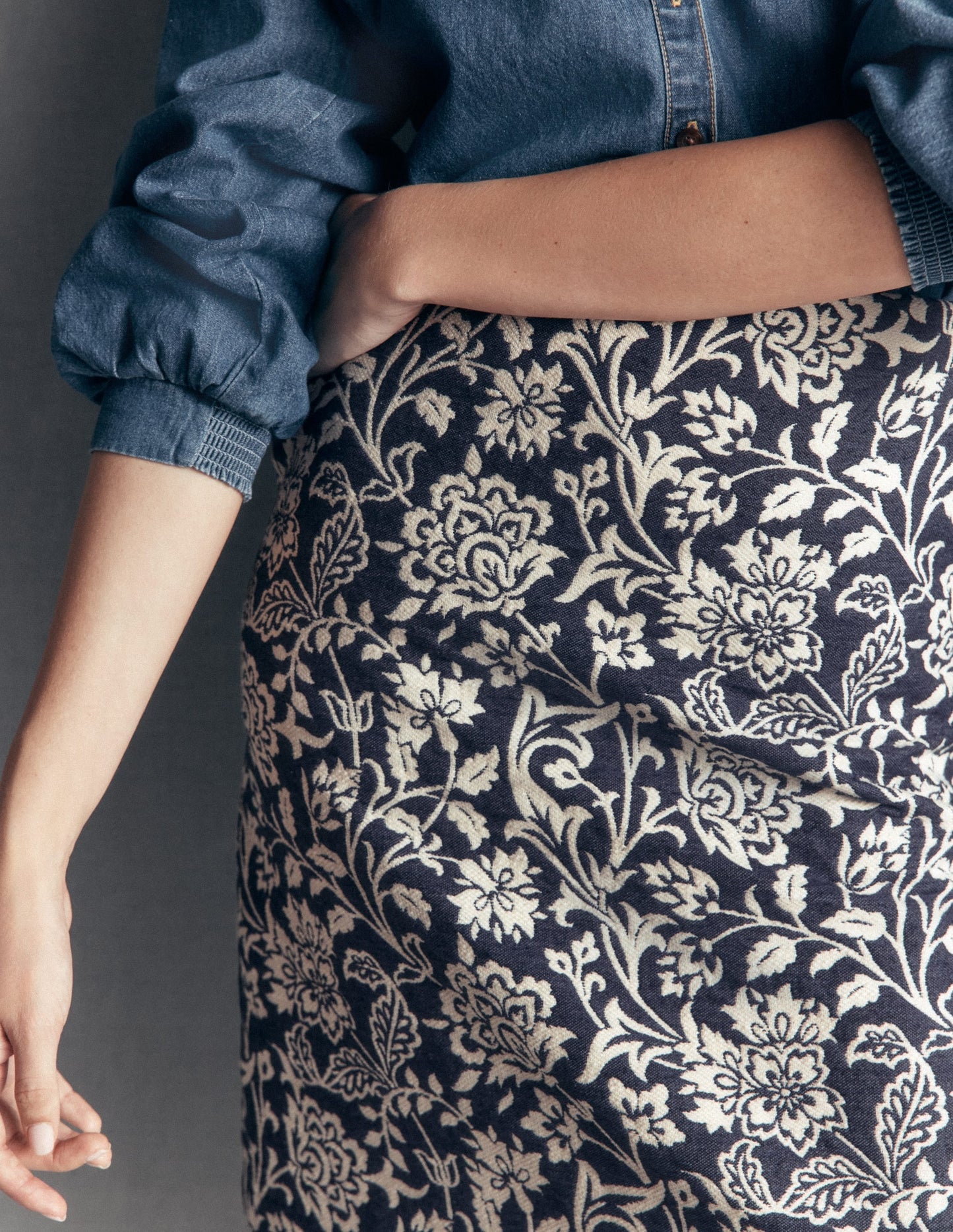 Jacquard A-Line Skirt-FLORAL JACQUARD