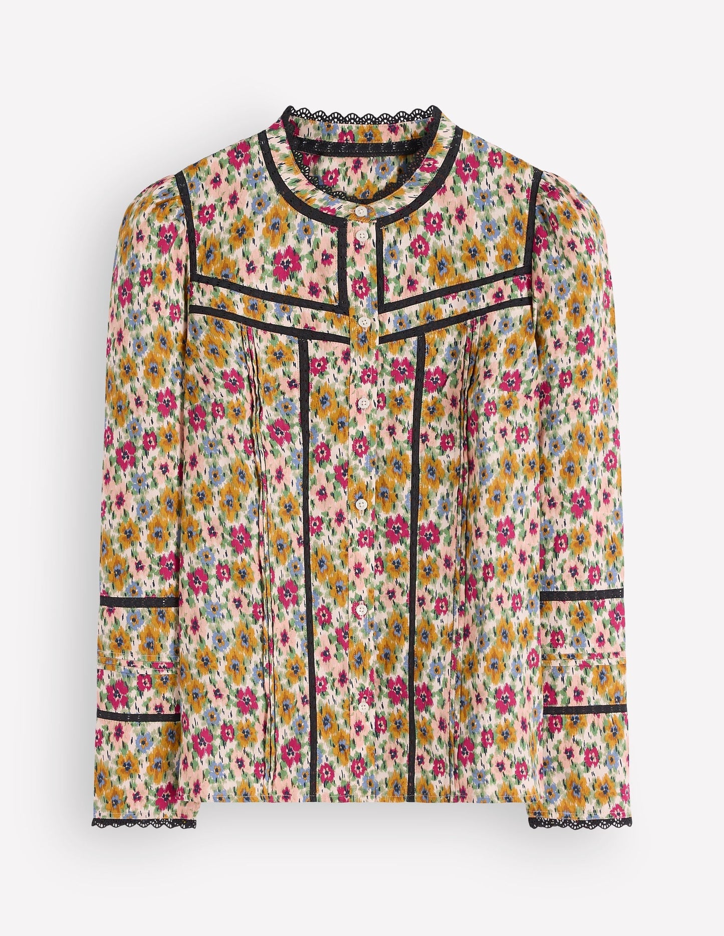 Carmen Lace Trim Cotton Top-Multi, Flecked Garden