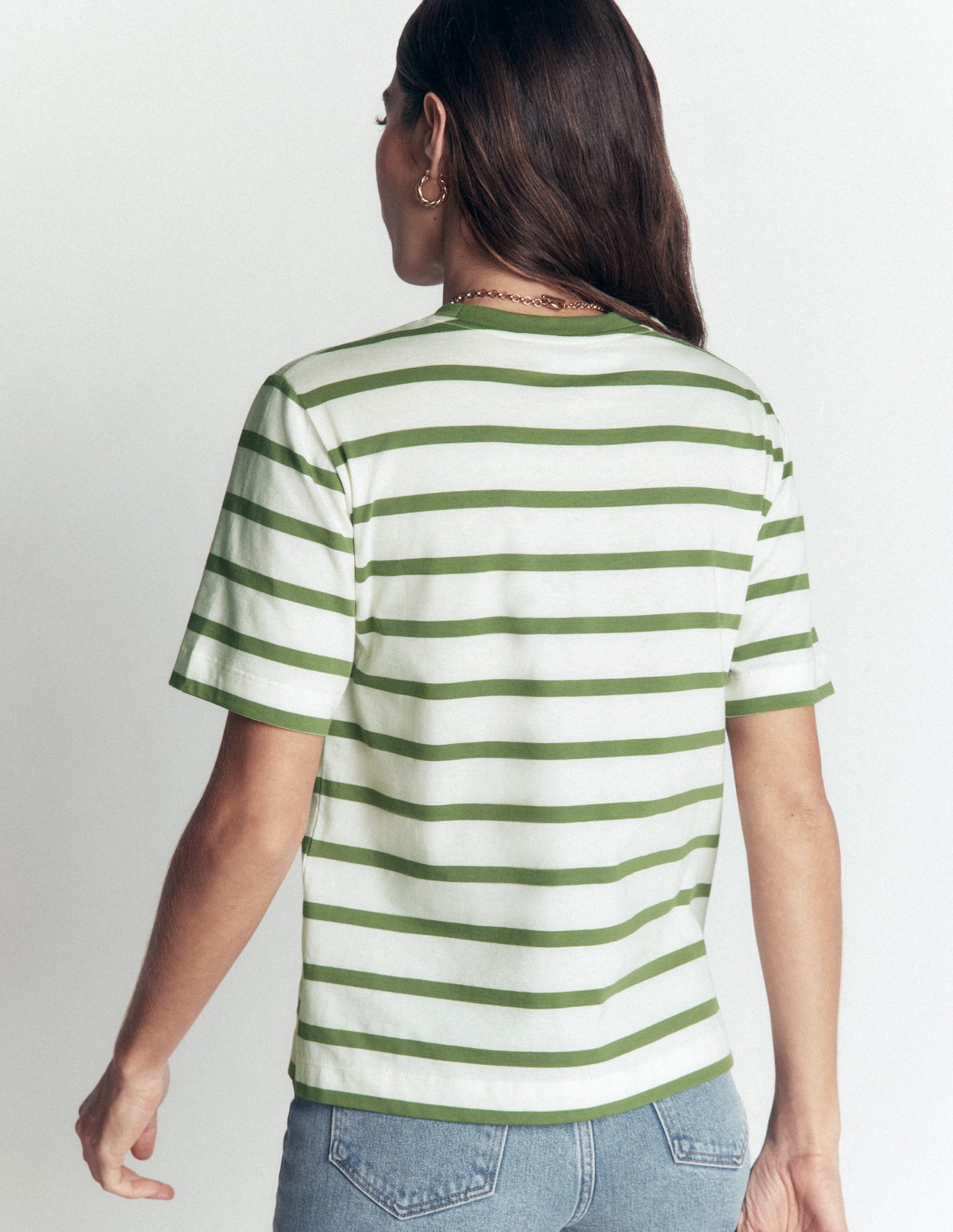 Relaxed Cotton T-shirt-Safari Green and Ivory Stripe