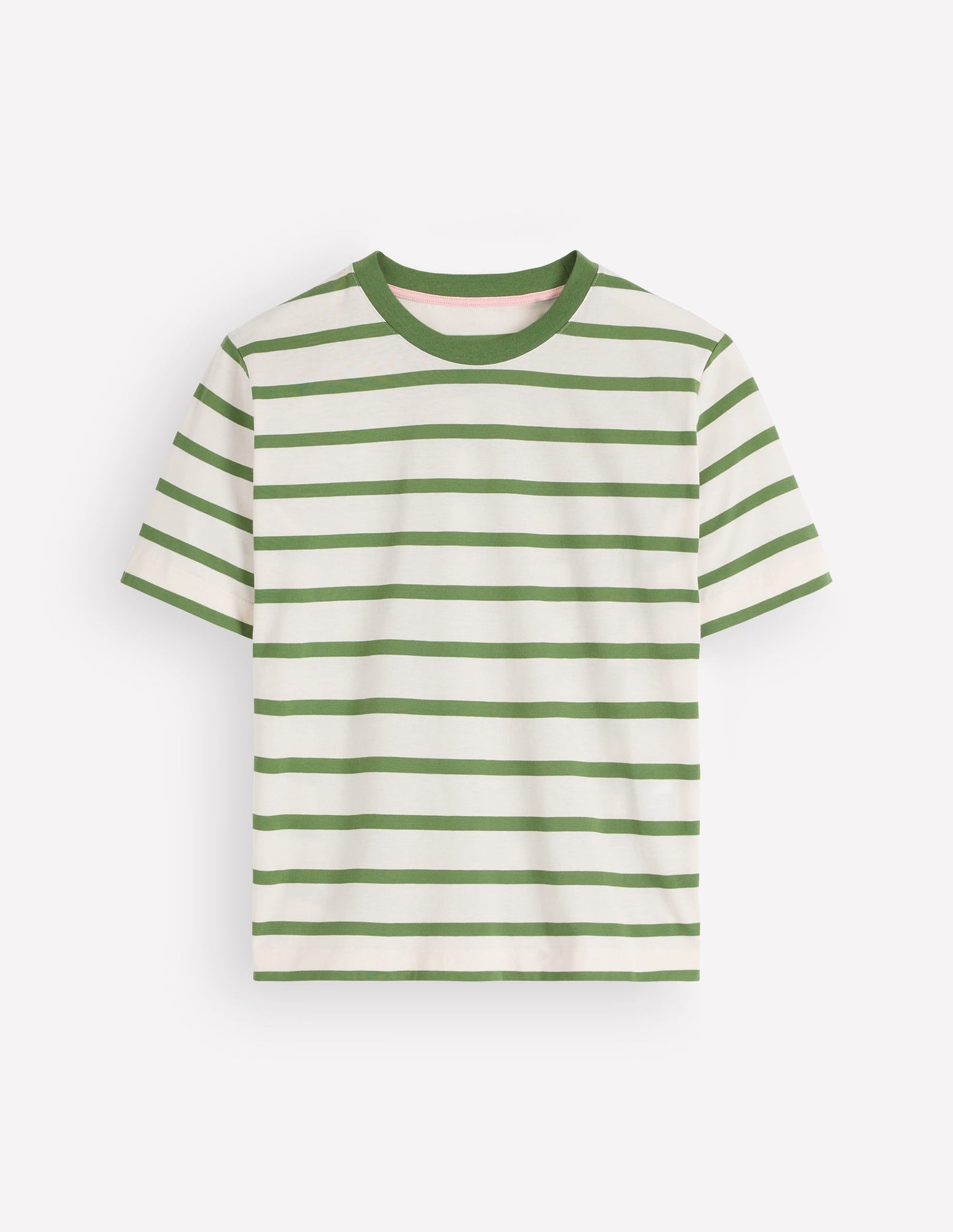 Relaxed Cotton T-shirt-Safari Green and Ivory Stripe