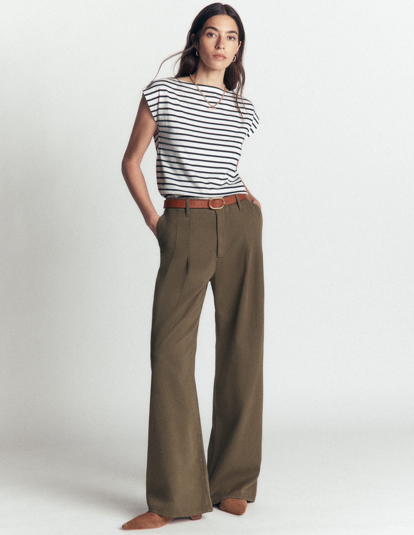 Supersoft Slash Neck T-Shirt-Ivory and Navy Stripe