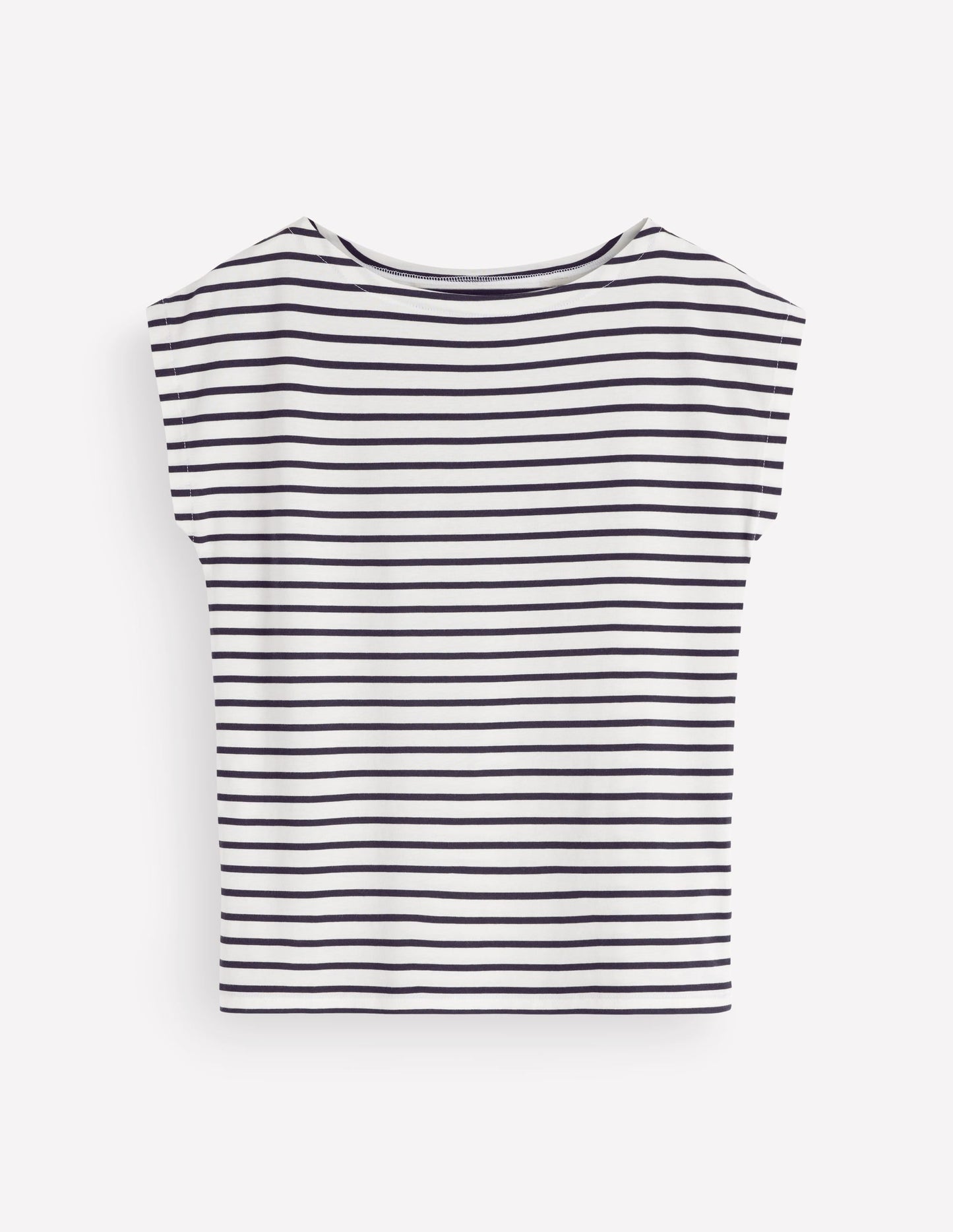 Supersoft Slash Neck T-Shirt-Ivory and Navy Stripe