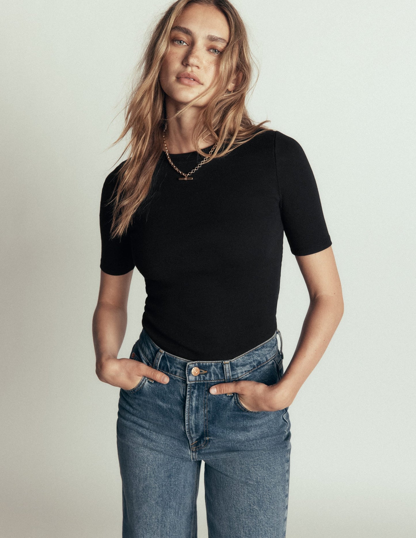 Ribbed Cotton T-Shirt-Black